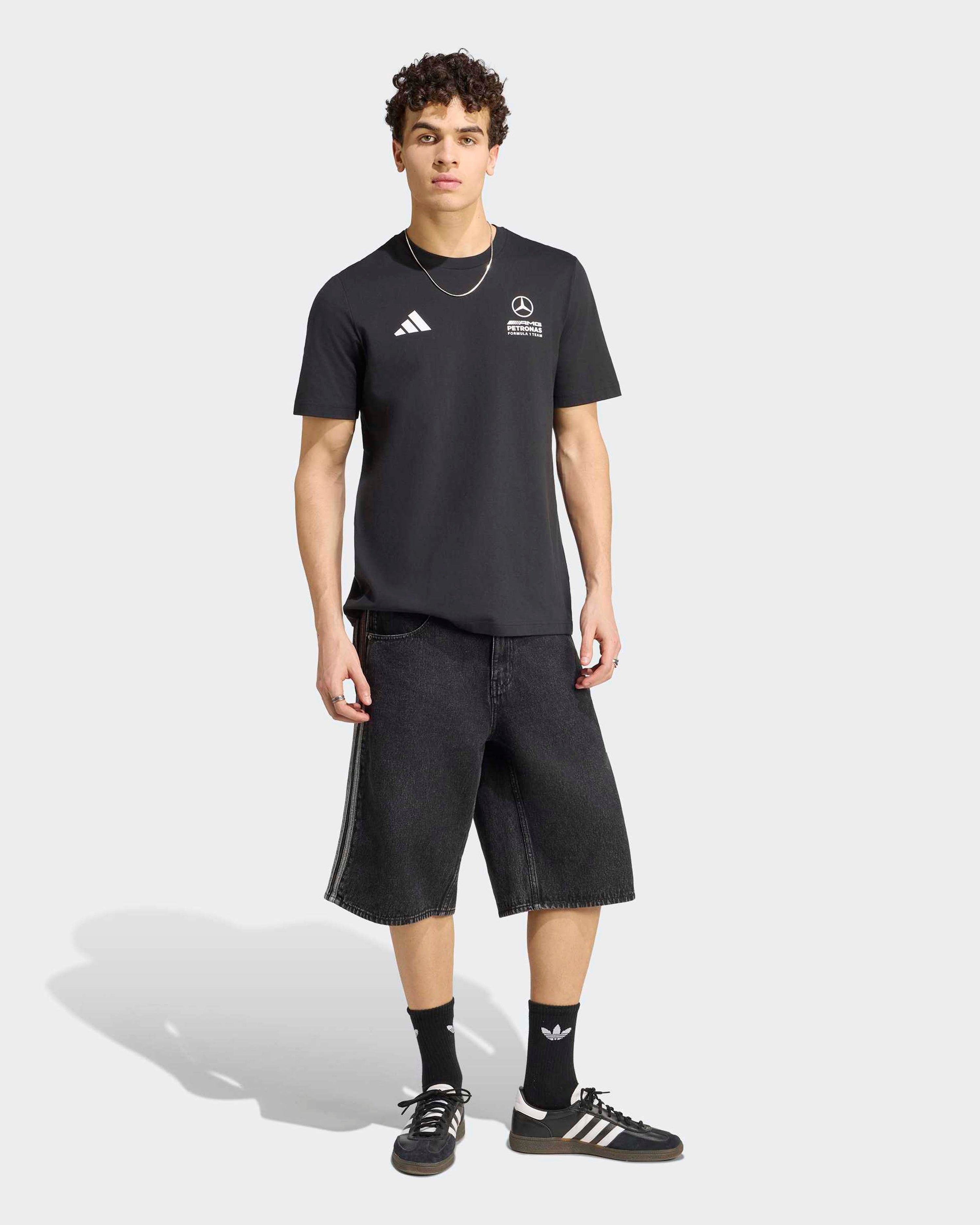 Mens Giro Di Mercedes T-shirt Black — close-up design detail showing Mercedes-AMG PETRONAS F1 styling and product details | Dash Racegear