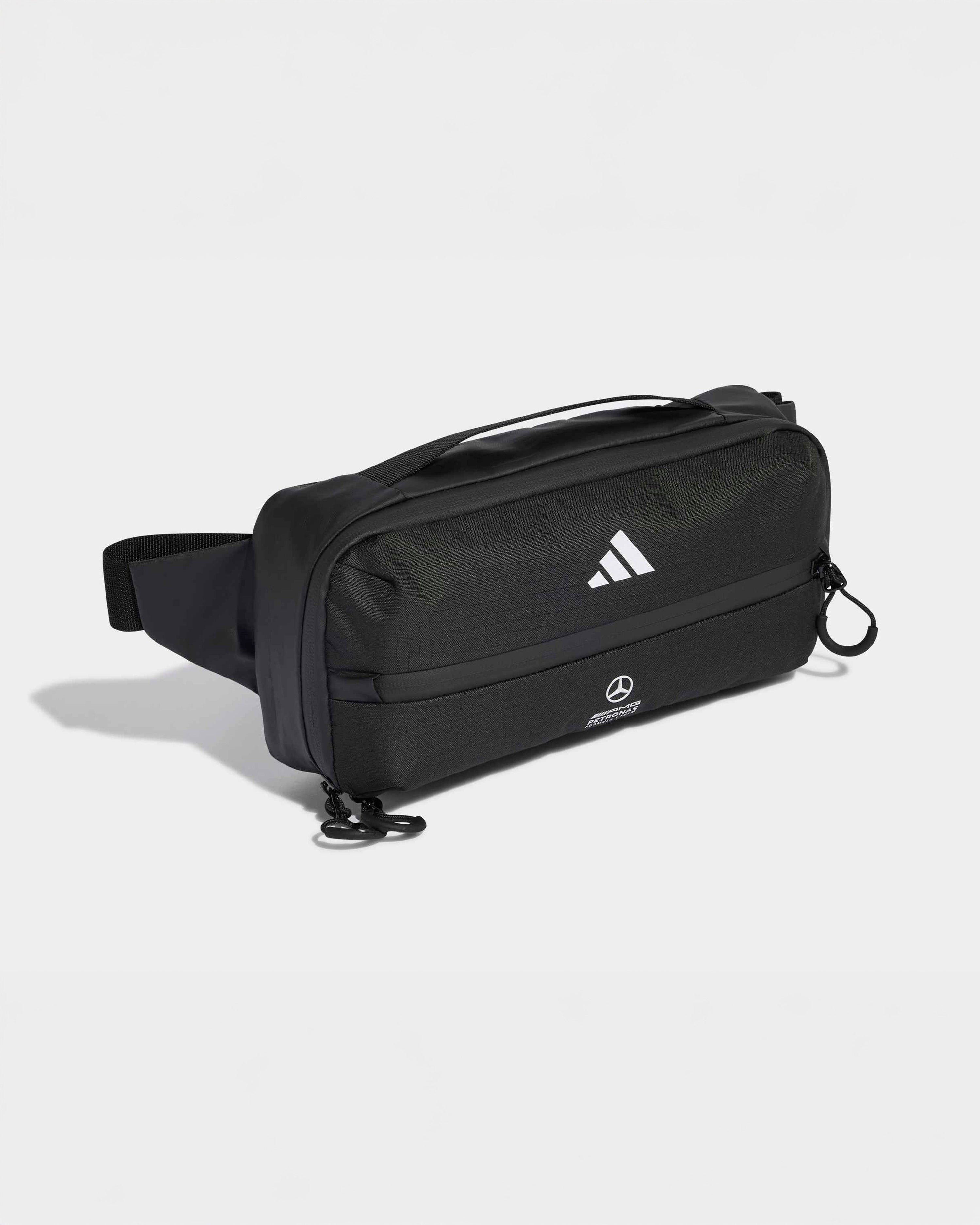 Team Waist Bag Black — close-up design detail showing Mercedes-AMG PETRONAS F1 styling and product details | Dash Racegear