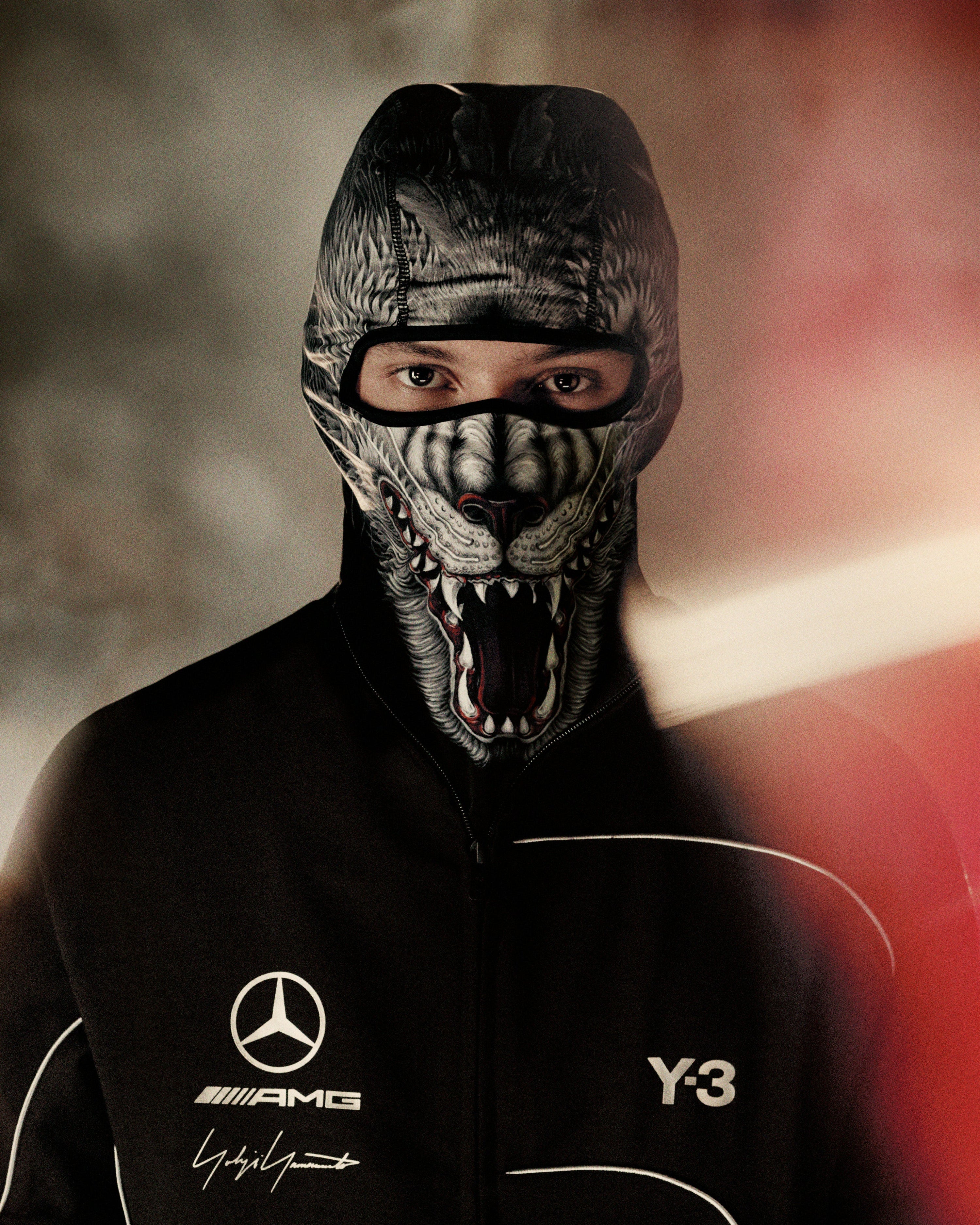 Y-3 Wolf Balaclava Black — primary product view showing Mercedes-AMG PETRONAS F1 styling and product details | Dash Racegear