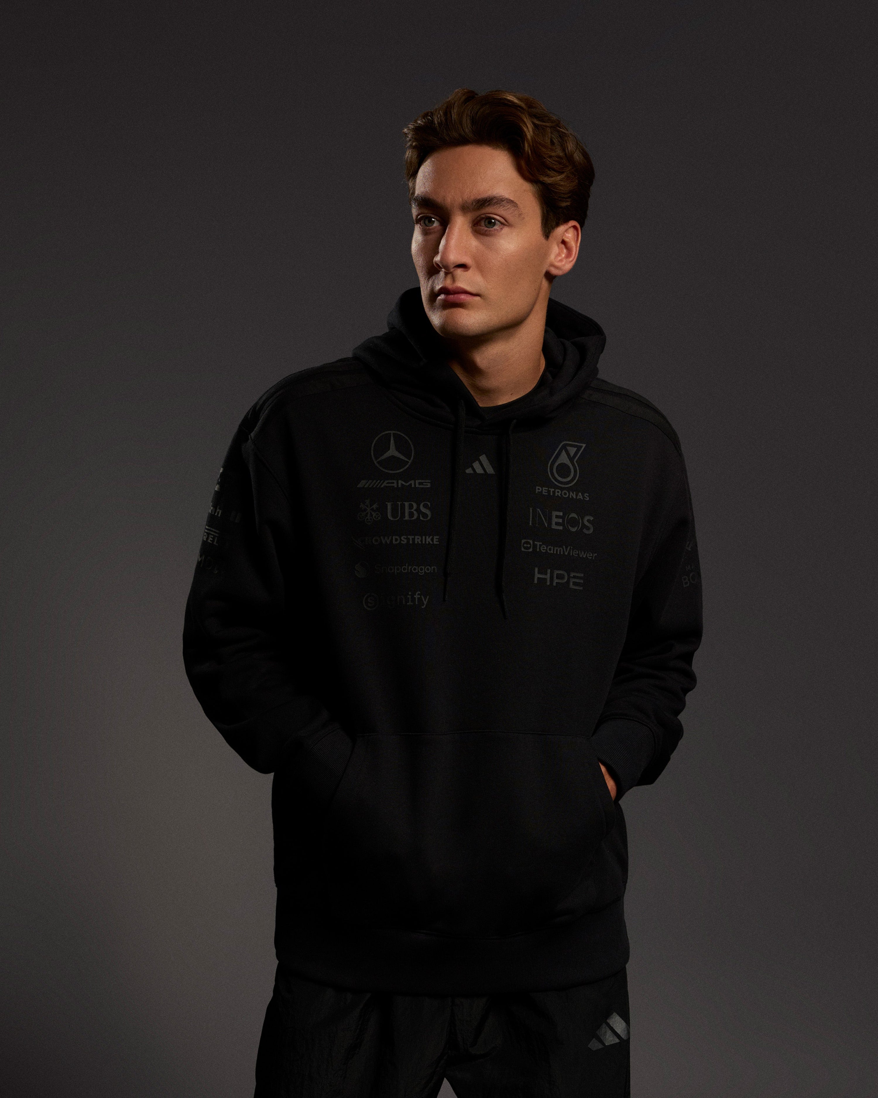 Mens 2026 Night Team Hoody Black — primary product view showing Mercedes-AMG PETRONAS F1 styling and product details | Dash Racegear