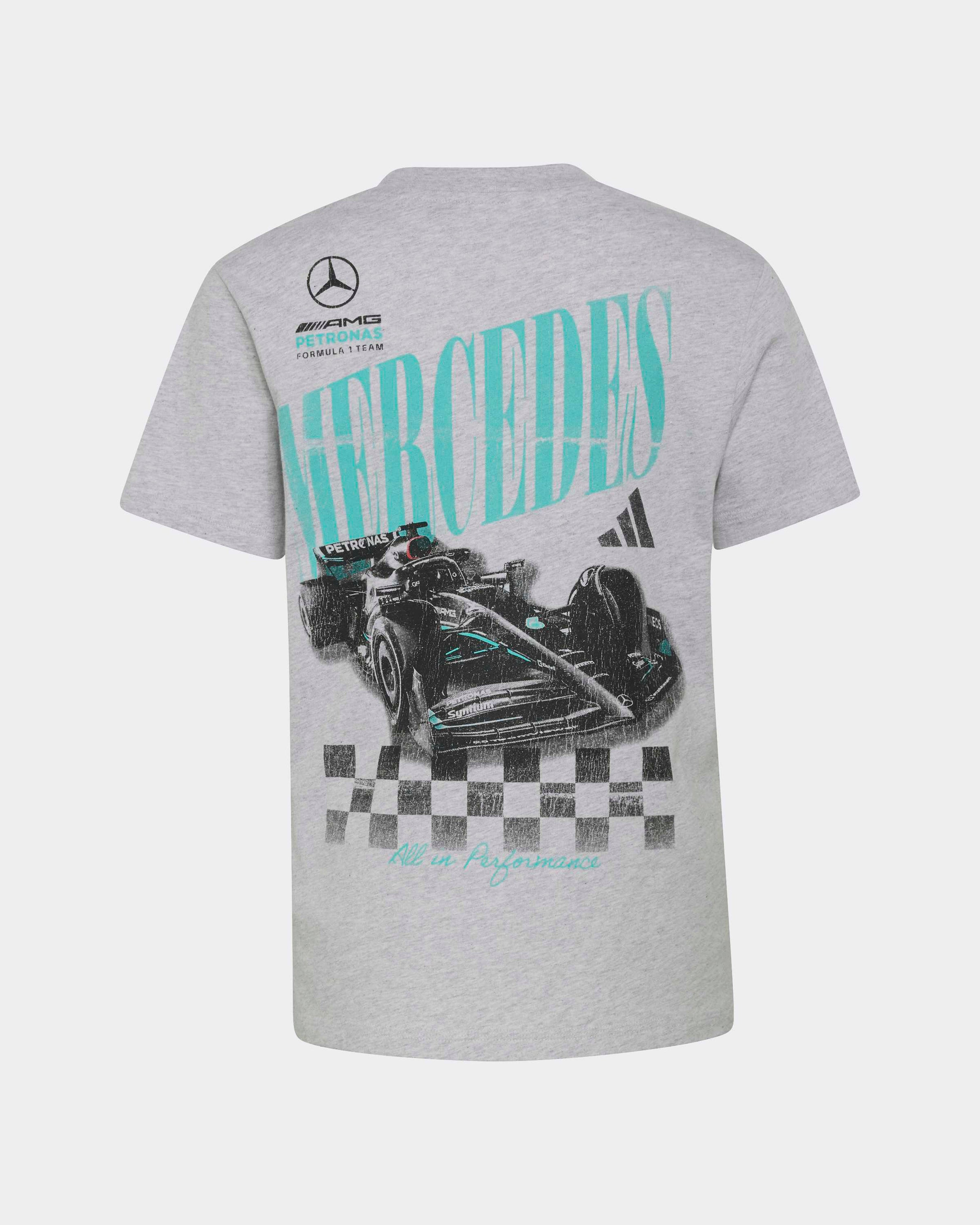 Kids Graphic Overtake T-shirt Grey — alternate product angle showing Mercedes-AMG PETRONAS F1 styling and product details | Dash Racegear