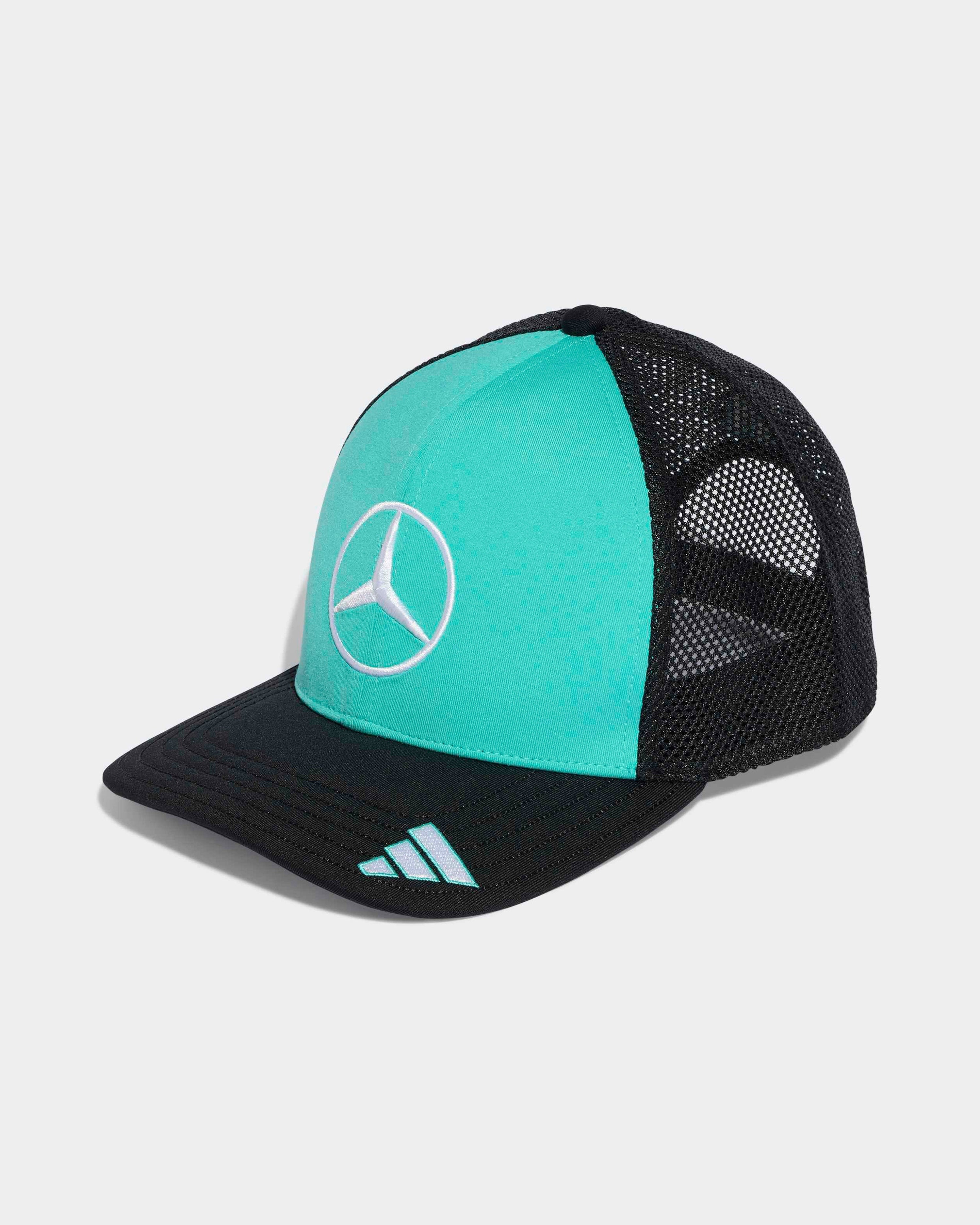 Las Vegas Trucker Cap Teal — primary product view showing Mercedes-AMG PETRONAS F1 styling and product details | Dash Racegear