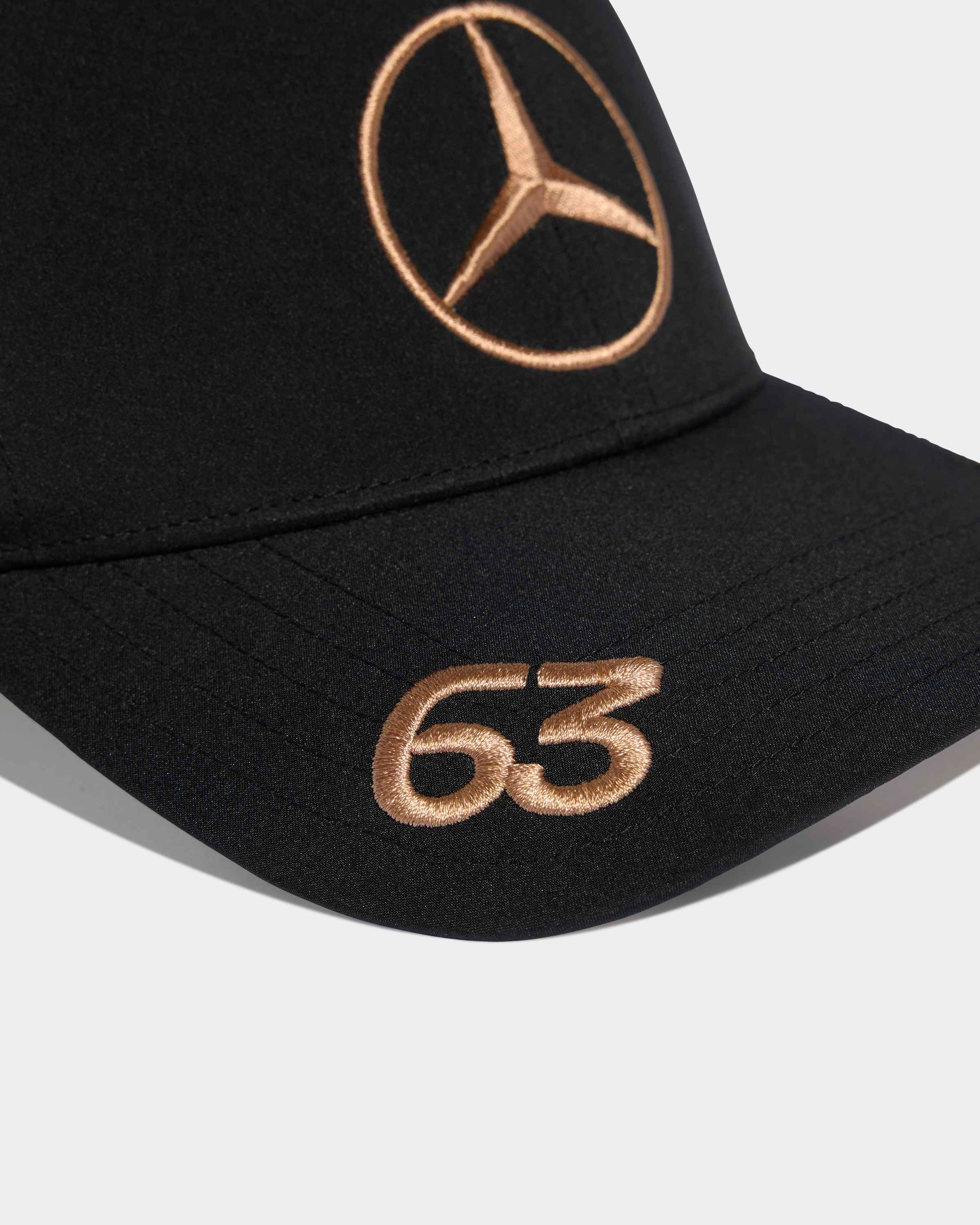 2025 George Russell Special Edition Las Vegas Cap Black — close-up design detail showing Mercedes-AMG PETRONAS F1 styling and product details | Dash Racegear