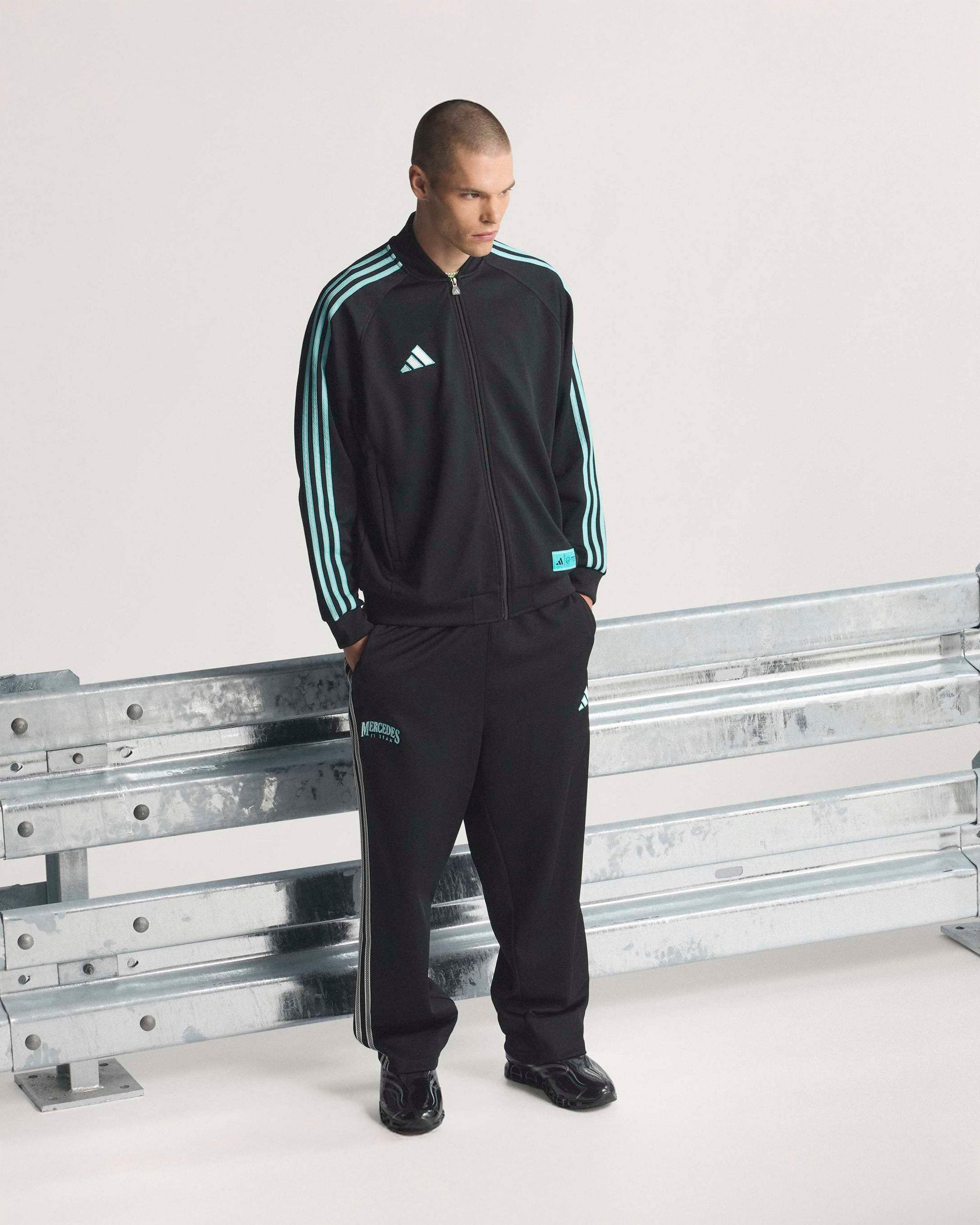 Mens Las Vegas Track Top Black/Teal — alternate product angle showing Mercedes-AMG PETRONAS F1 styling and product details | Dash Racegear