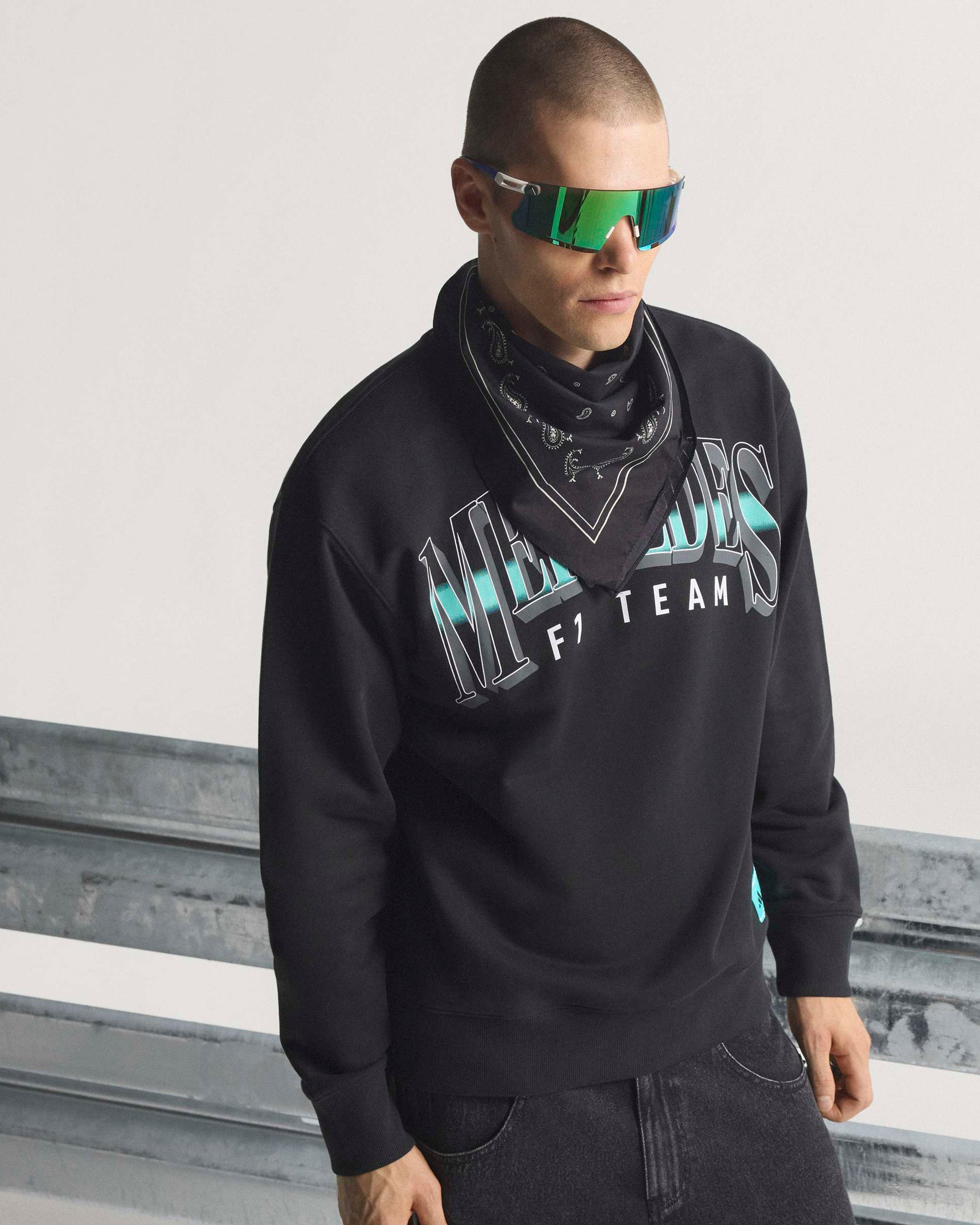 Mens Las Vegas Sweat Top Black — additional product detail showing Mercedes-AMG PETRONAS F1 styling and product details | Dash Racegear