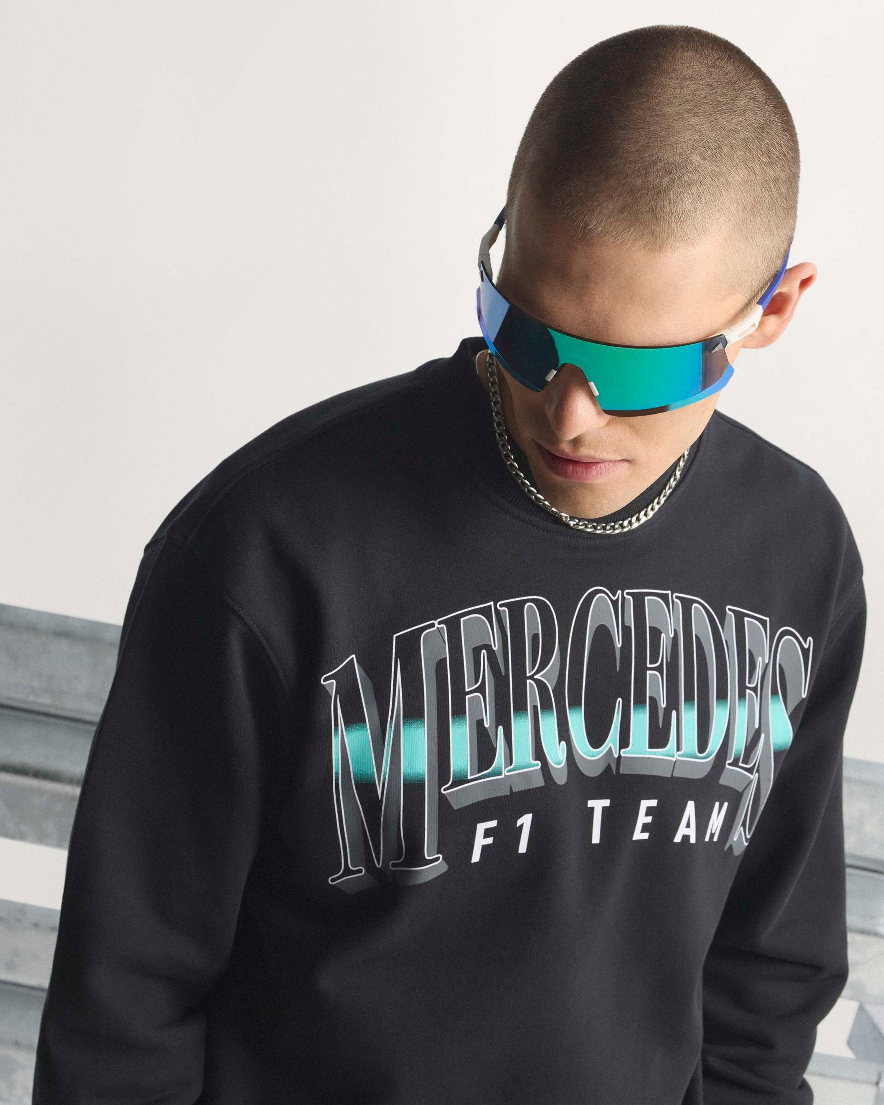 Mens Las Vegas Sweat Top Black — alternate product angle showing Mercedes-AMG PETRONAS F1 styling and product details | Dash Racegear