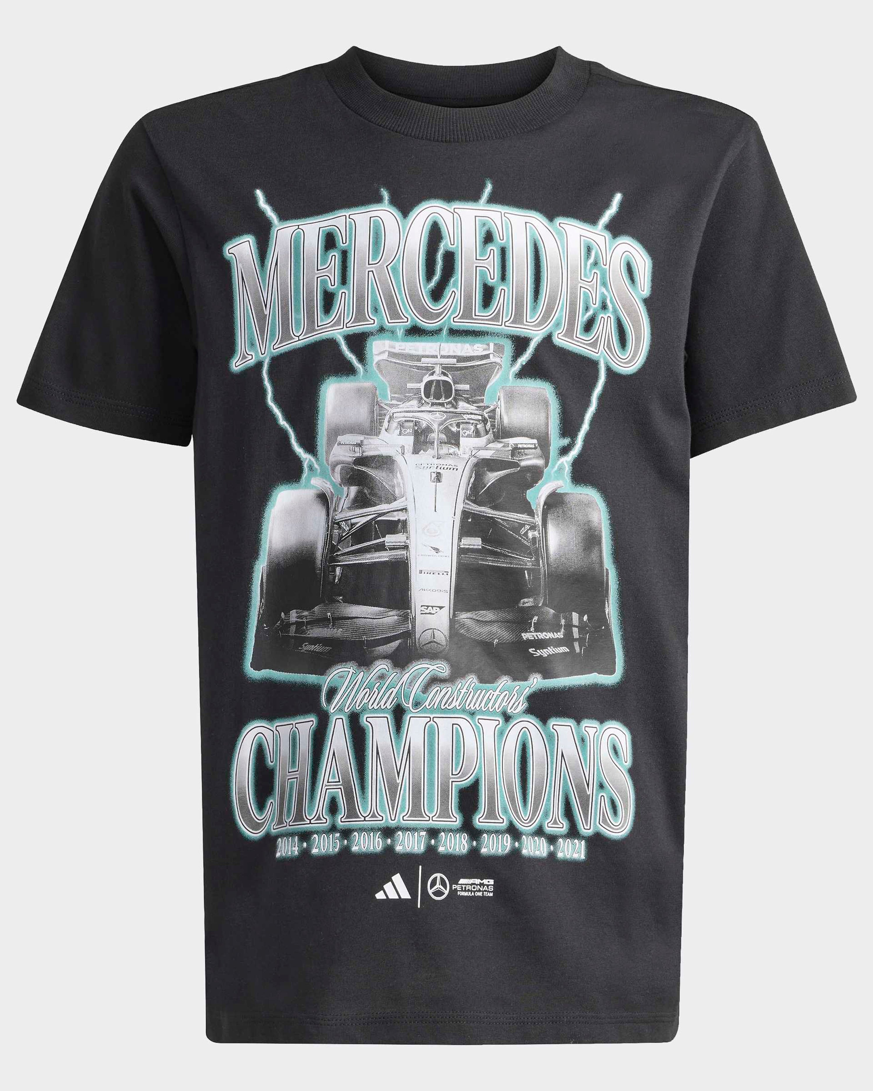 Kids Champions Graphic T-shirt Black — primary product view showing Mercedes-AMG PETRONAS F1 styling and product details | Dash Racegear