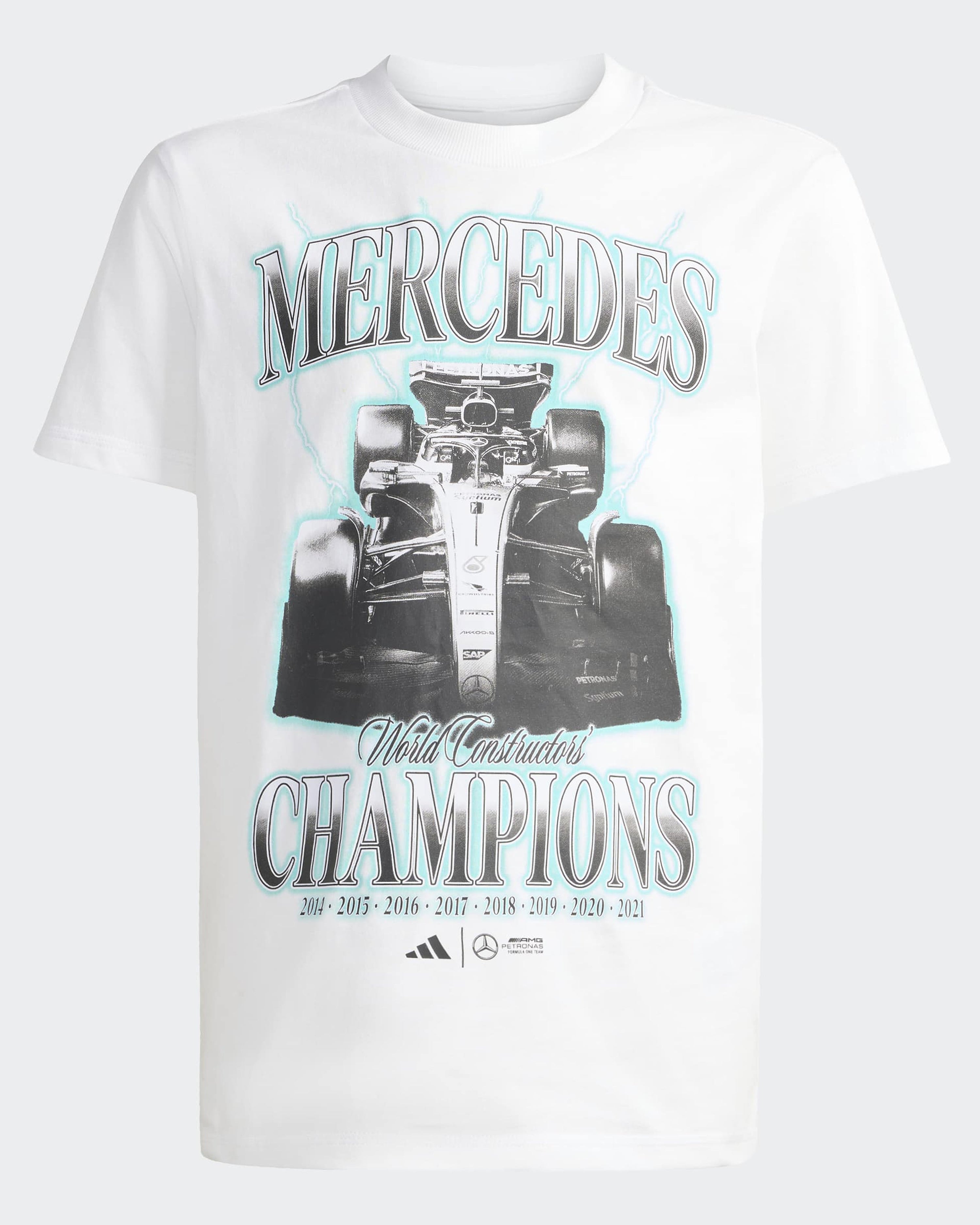 Kids Champions Graphic T-shirt White — primary product view showing Mercedes-AMG PETRONAS F1 styling and product details | Dash Racegear