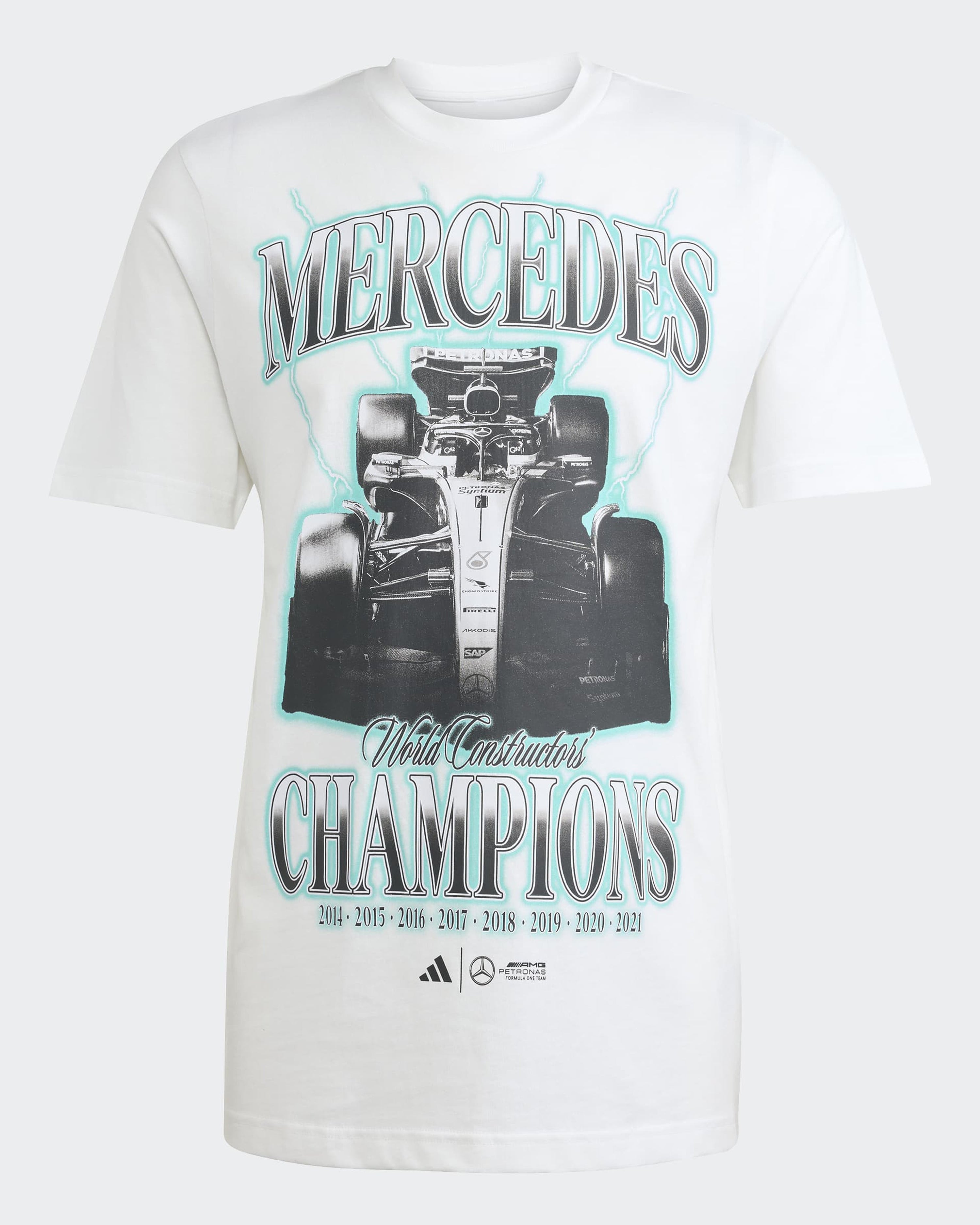 Mens Champions Graphic T-shirt White — primary product view showing Mercedes-AMG PETRONAS F1 styling and product details | Dash Racegear