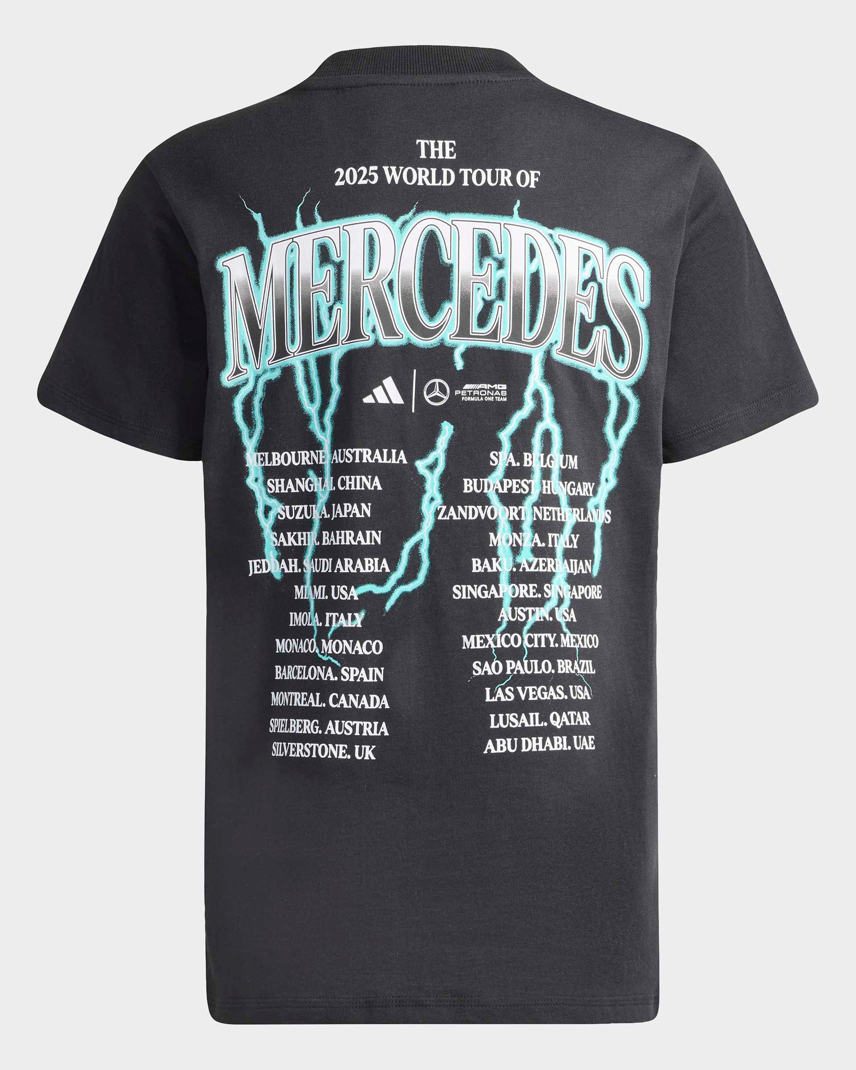 Mens World Tour Graphic T-shirt Black — alternate product angle showing Mercedes-AMG PETRONAS F1 styling and product details | Dash Racegear