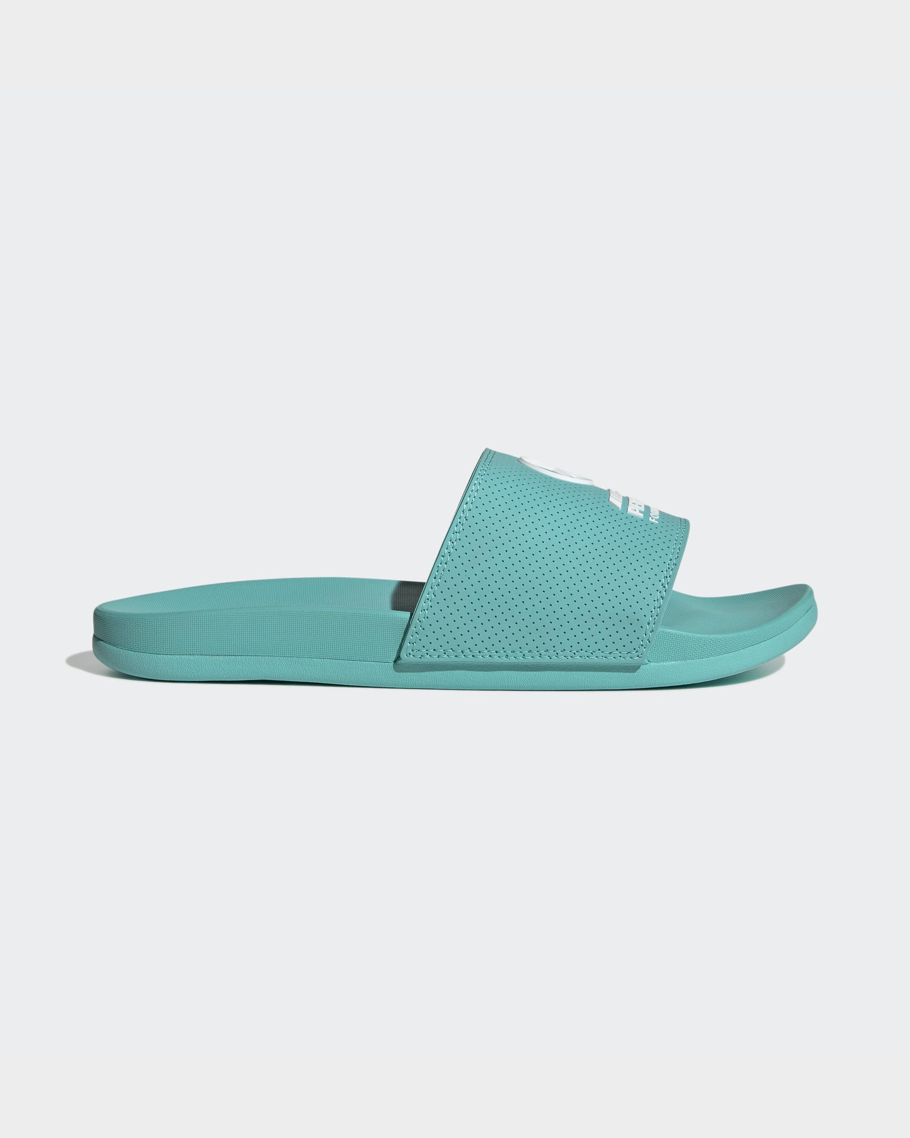 Adilette Comfort Slides Teal — primary product view showing Mercedes-AMG PETRONAS F1 styling and product details | Dash Racegear