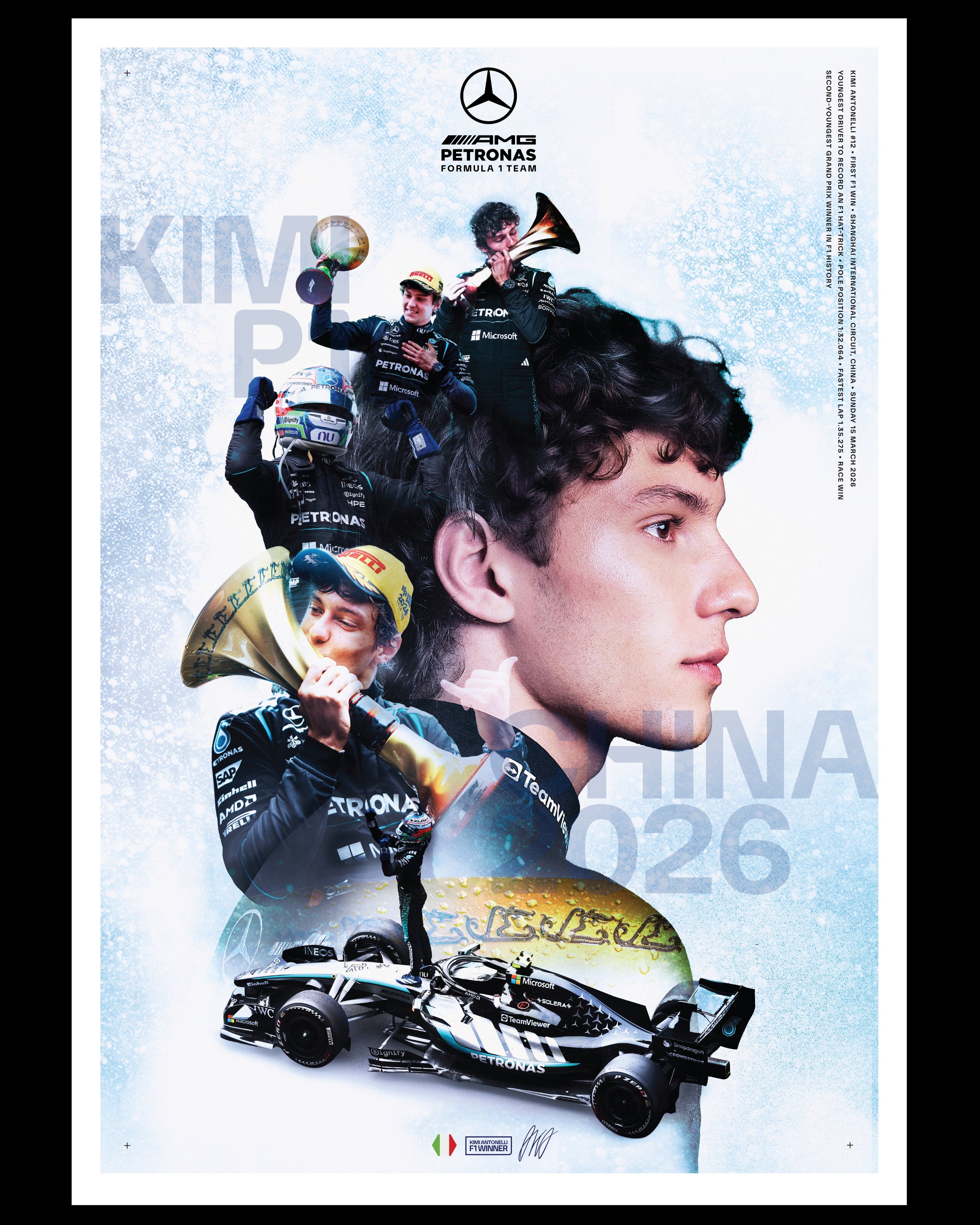 Kimi Antonelli Chinese Grand Prix Poster — alternate product angle showing Mercedes-AMG PETRONAS F1 styling and product details | Dash Racegear