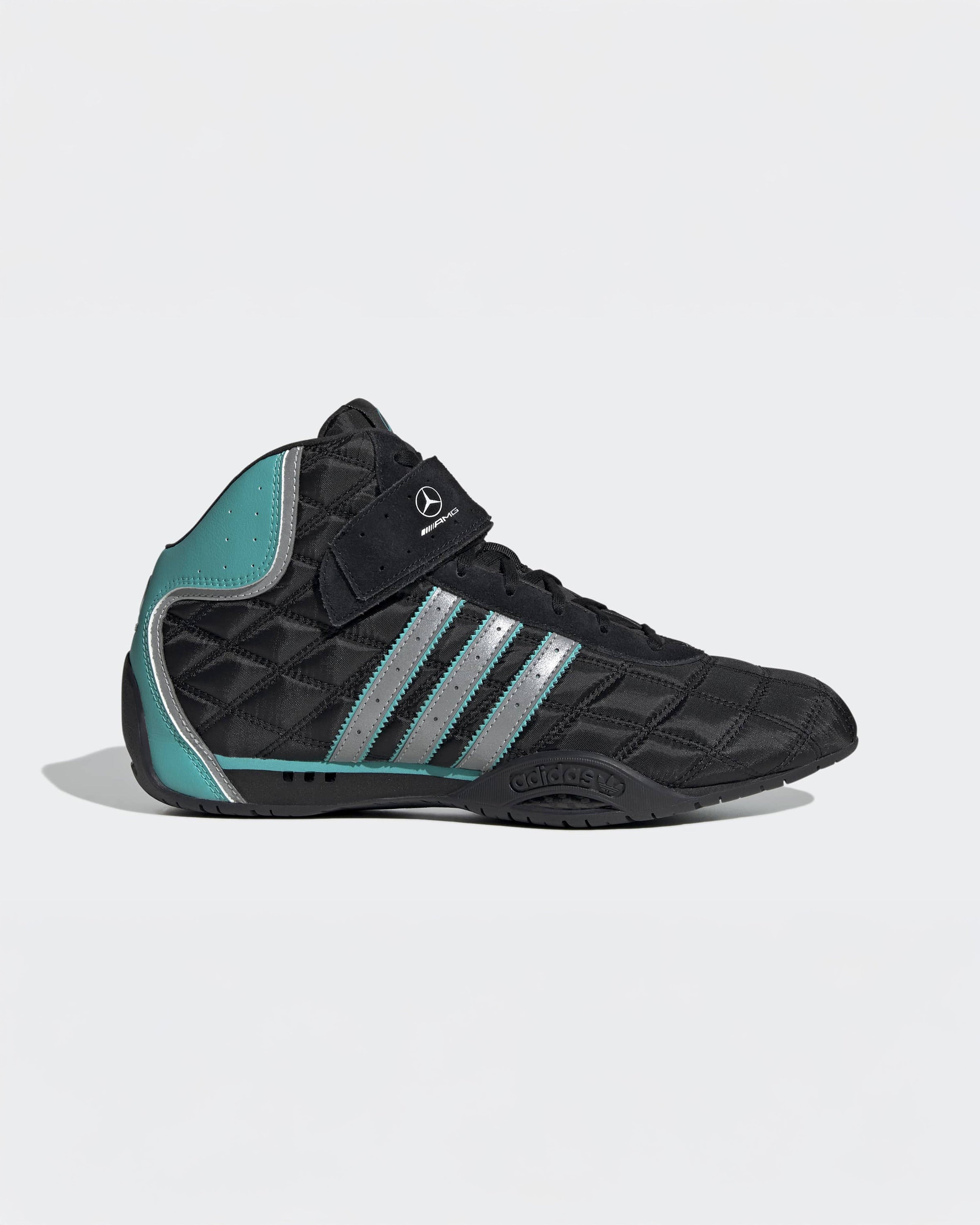 Adiracer Hi Shoes Black — primary product view showing Mercedes-AMG PETRONAS F1 styling and product details | Dash Racegear