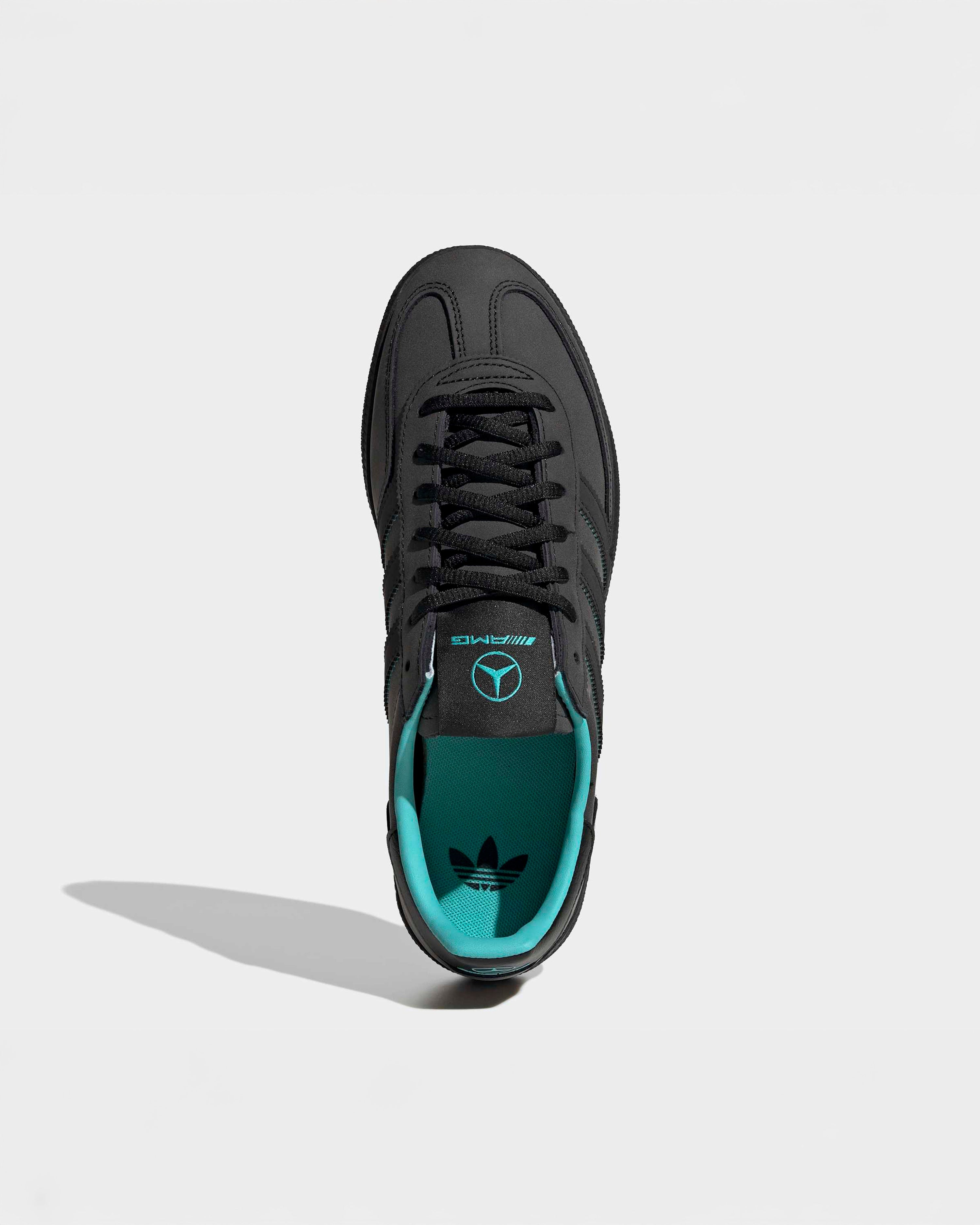 Handball Spezial Shoes Midnight Black — alternate product angle showing Mercedes-AMG PETRONAS F1 styling and product details | Dash Racegear