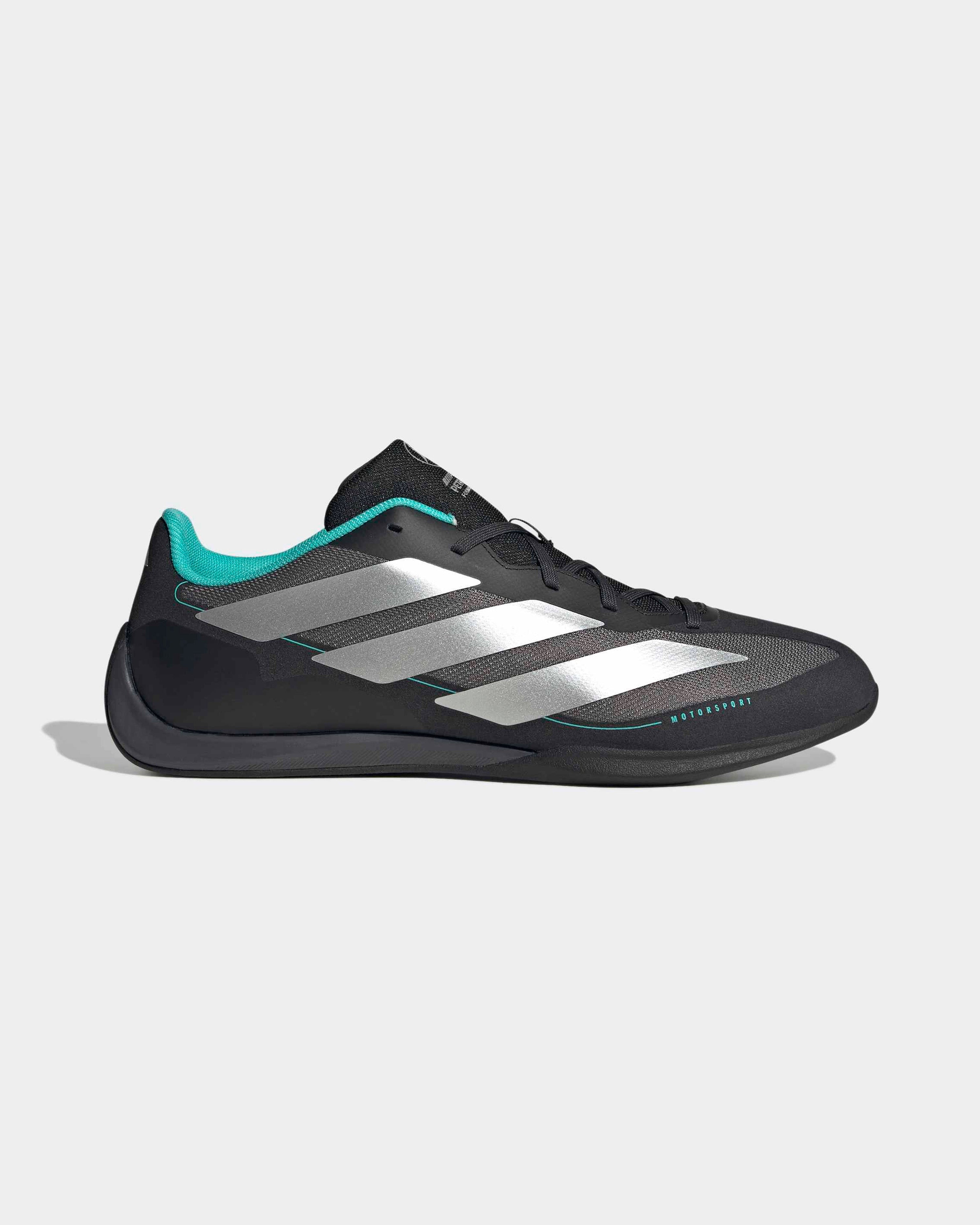 Adidas Feroza Base Shoes Black — primary product view showing Mercedes-AMG PETRONAS F1 styling and product details | Dash Racegear
