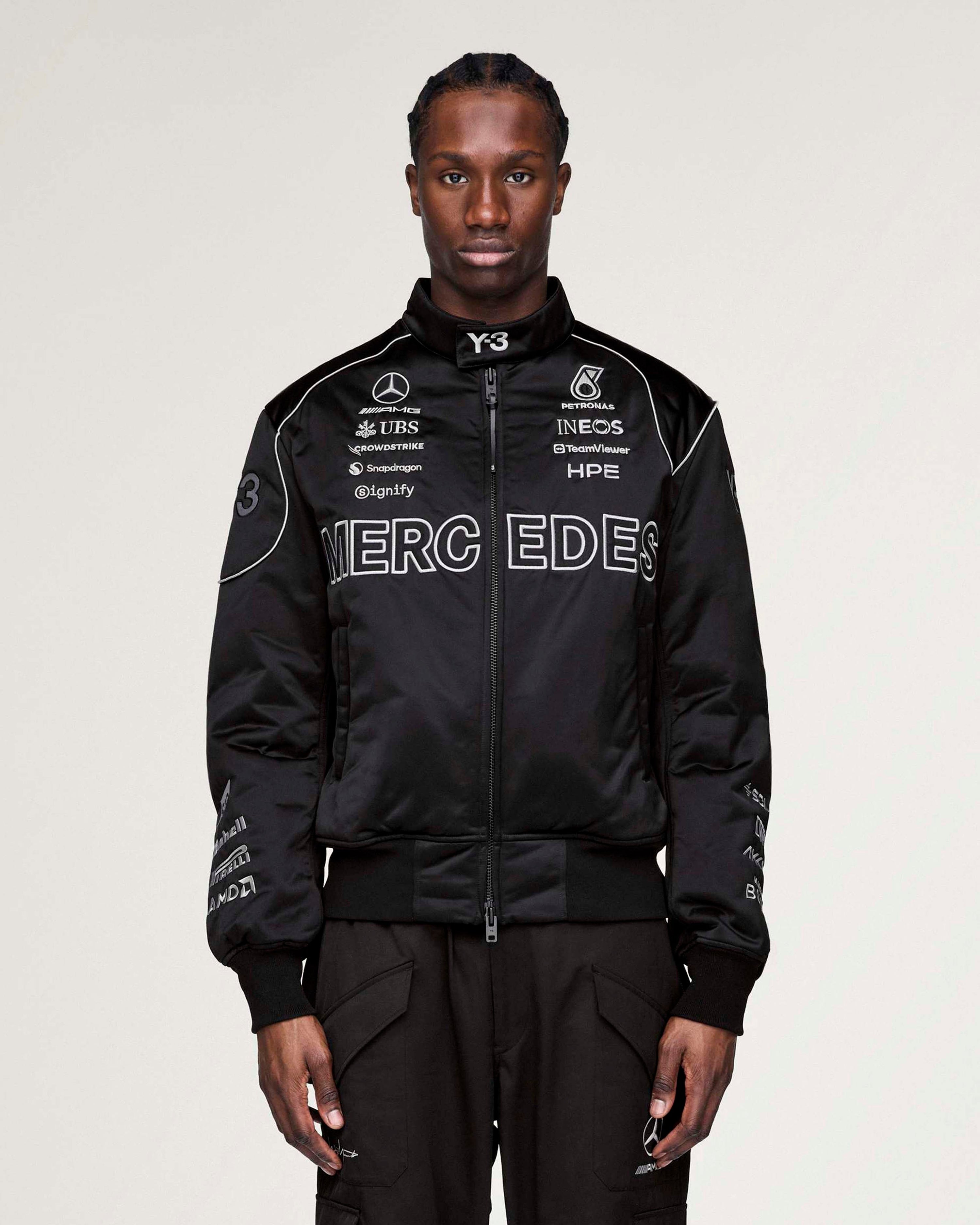 Y-3 Team Jacket Black — alternate product angle showing Mercedes-AMG PETRONAS F1 styling and product details | Dash Racegear