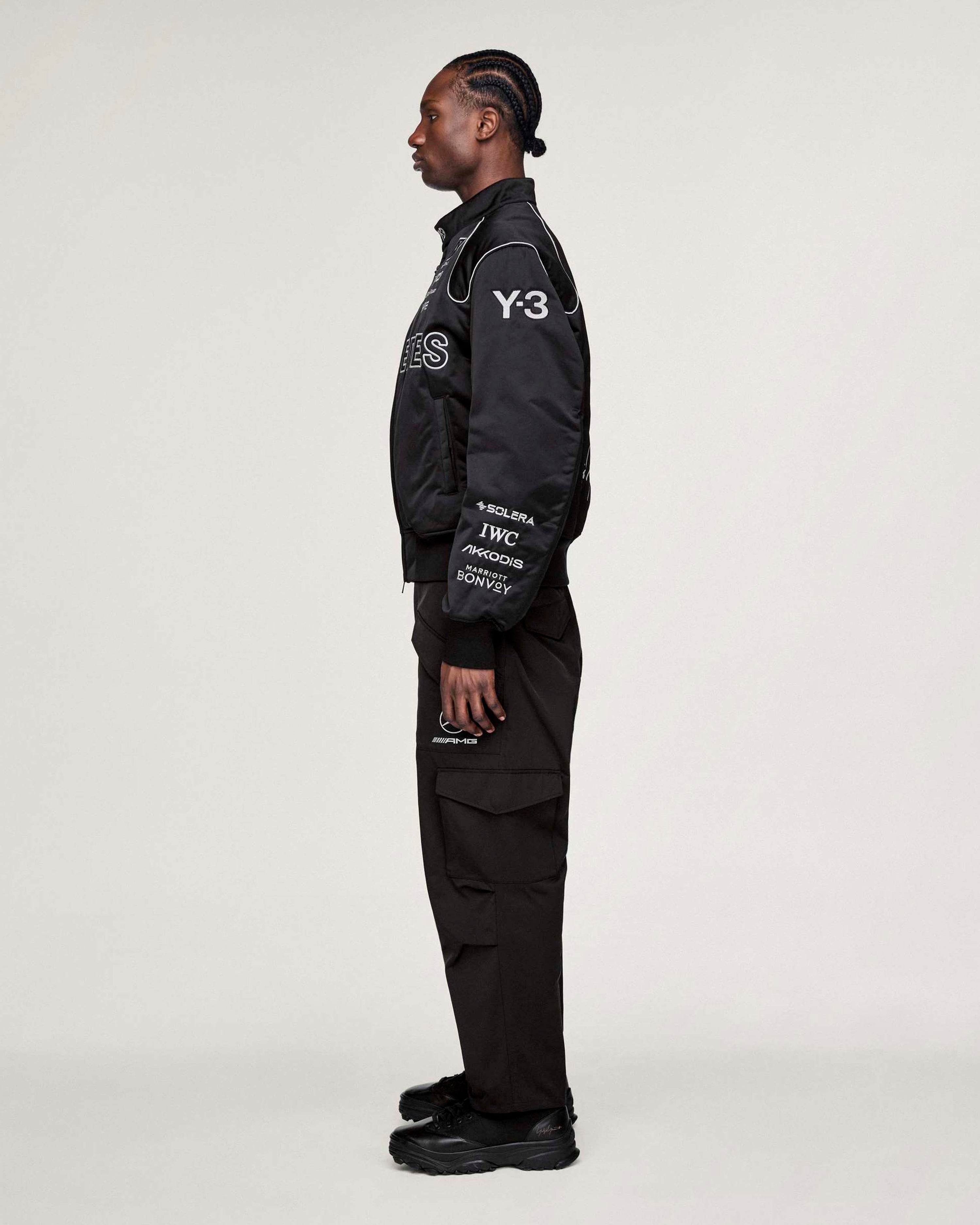 Y-3 Team Jacket Black — additional product detail showing Mercedes-AMG PETRONAS F1 styling and product details | Dash Racegear