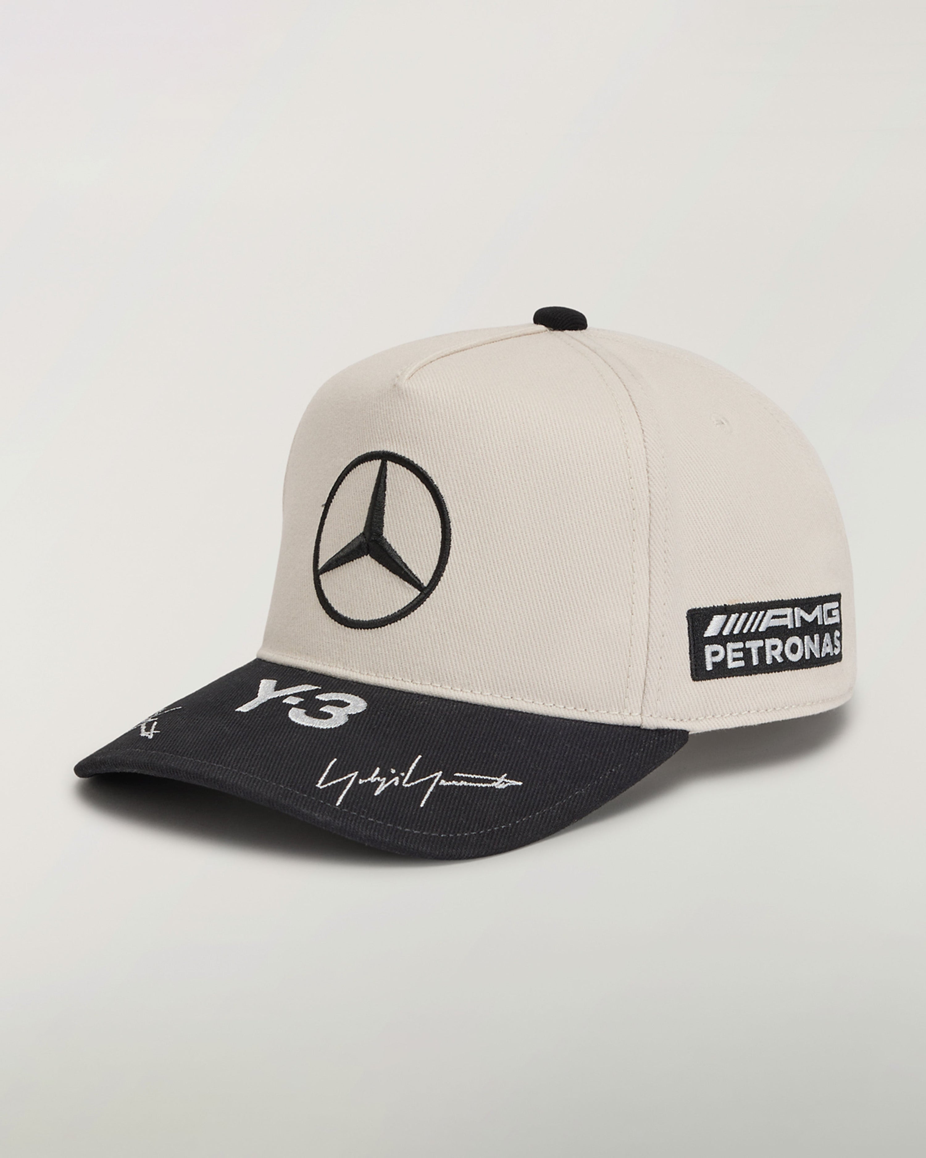 Y-3 Race Cap Grey — primary product view showing Mercedes-AMG PETRONAS F1 styling and product details | Dash Racegear