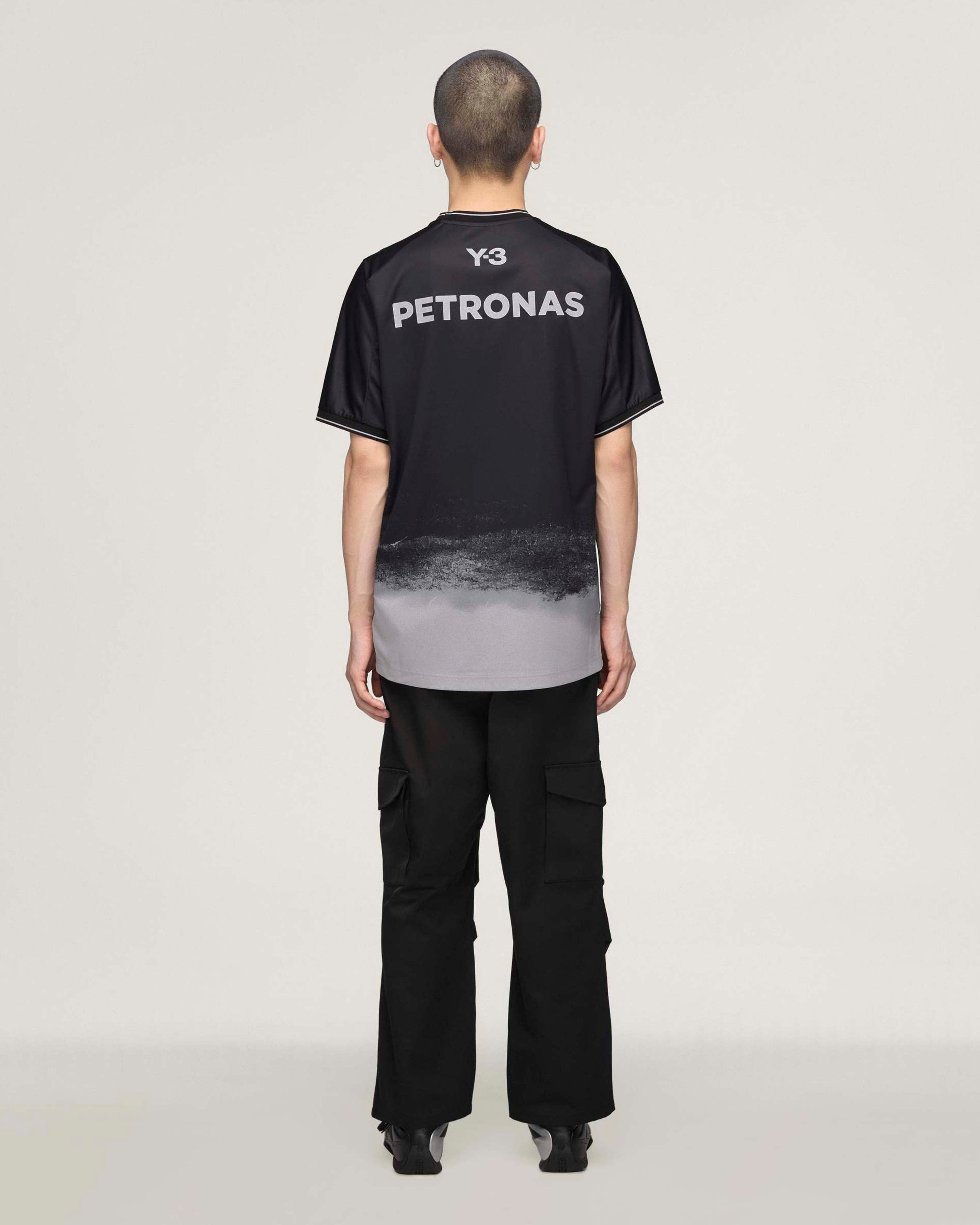 Y-3 Short-Sleeve Mechanics Tee Black — alternate product angle showing Mercedes-AMG PETRONAS F1 styling and product details | Dash Racegear
