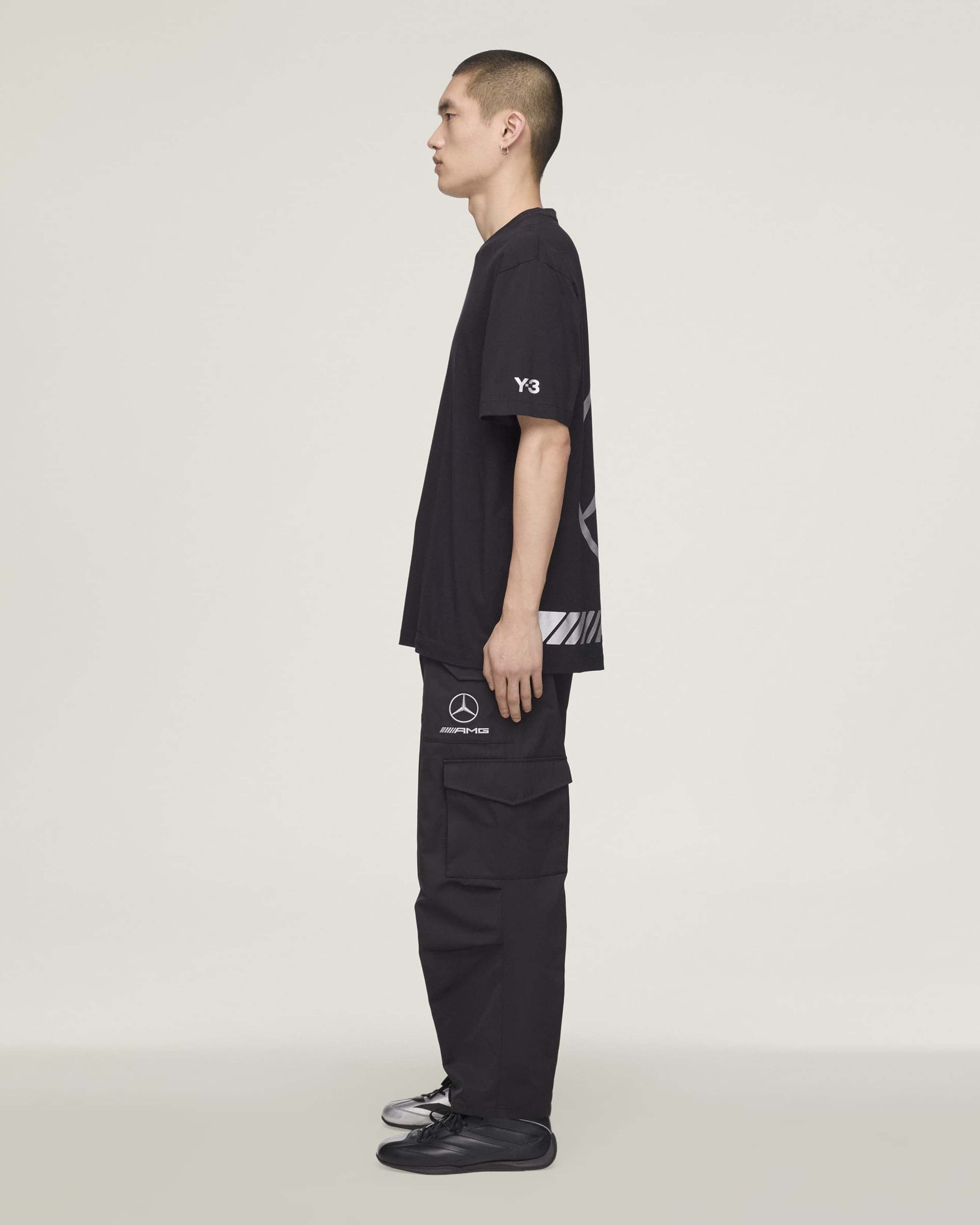 Y-3 Star Logo Short-Sleeve T-shirt Black — close-up design detail showing Mercedes-AMG PETRONAS F1 styling and product details | Dash Racegear