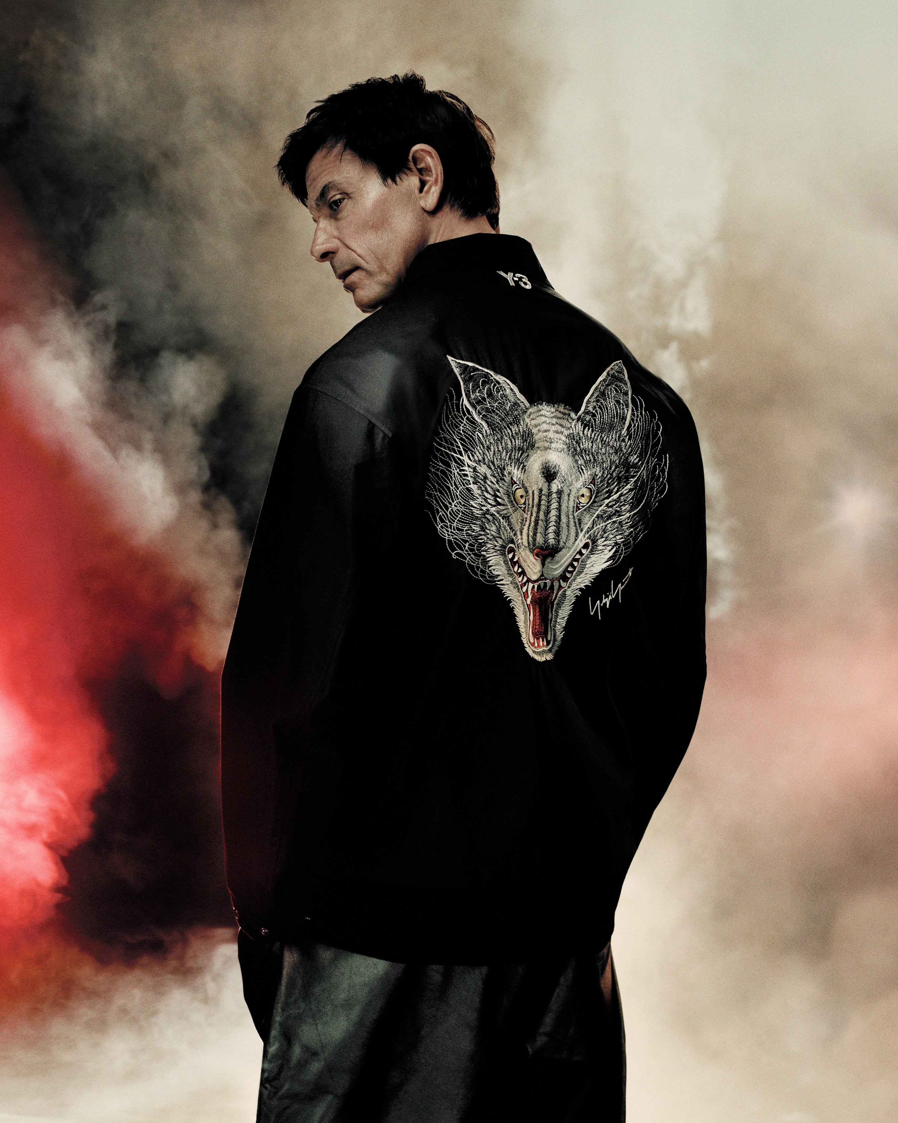 Y-3 Wolf Jacket Black — primary product view showing Mercedes-AMG PETRONAS F1 styling and product details | Dash Racegear