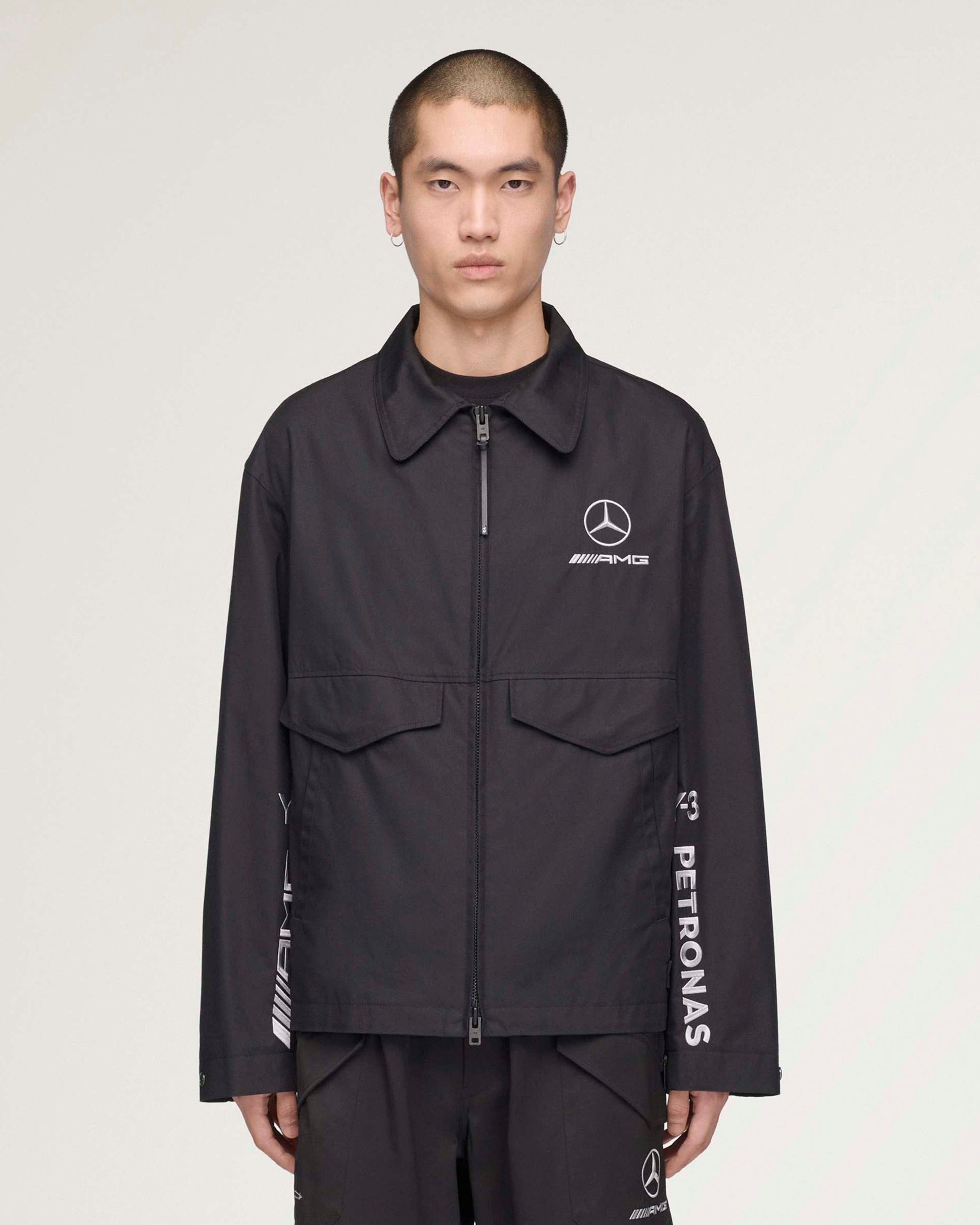 Y-3 Wolf Jacket Black — alternate product angle showing Mercedes-AMG PETRONAS F1 styling and product details | Dash Racegear