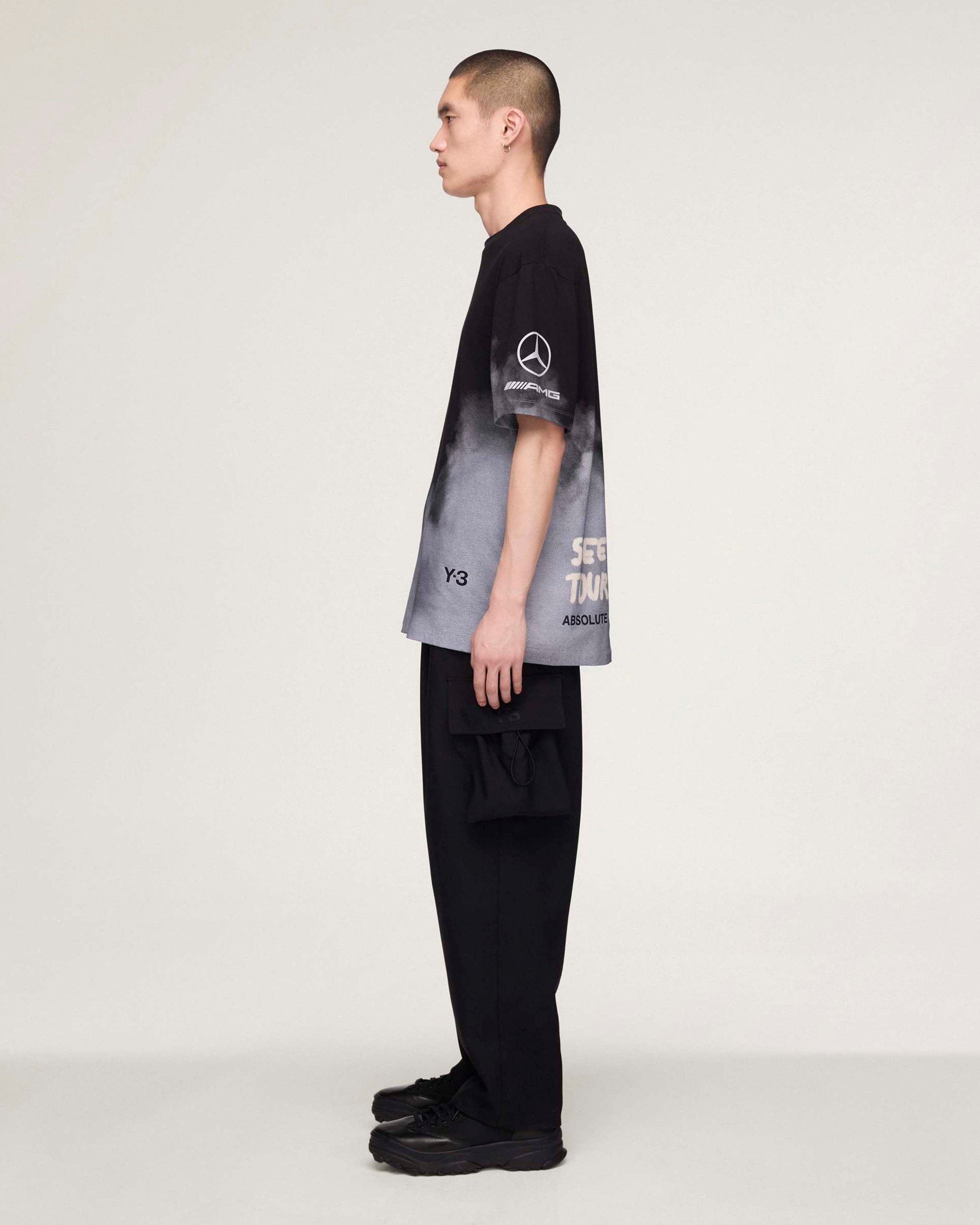 Y-3 Tour Short-Sleeve T-shirt Black — additional product detail showing Mercedes-AMG PETRONAS F1 styling and product details | Dash Racegear