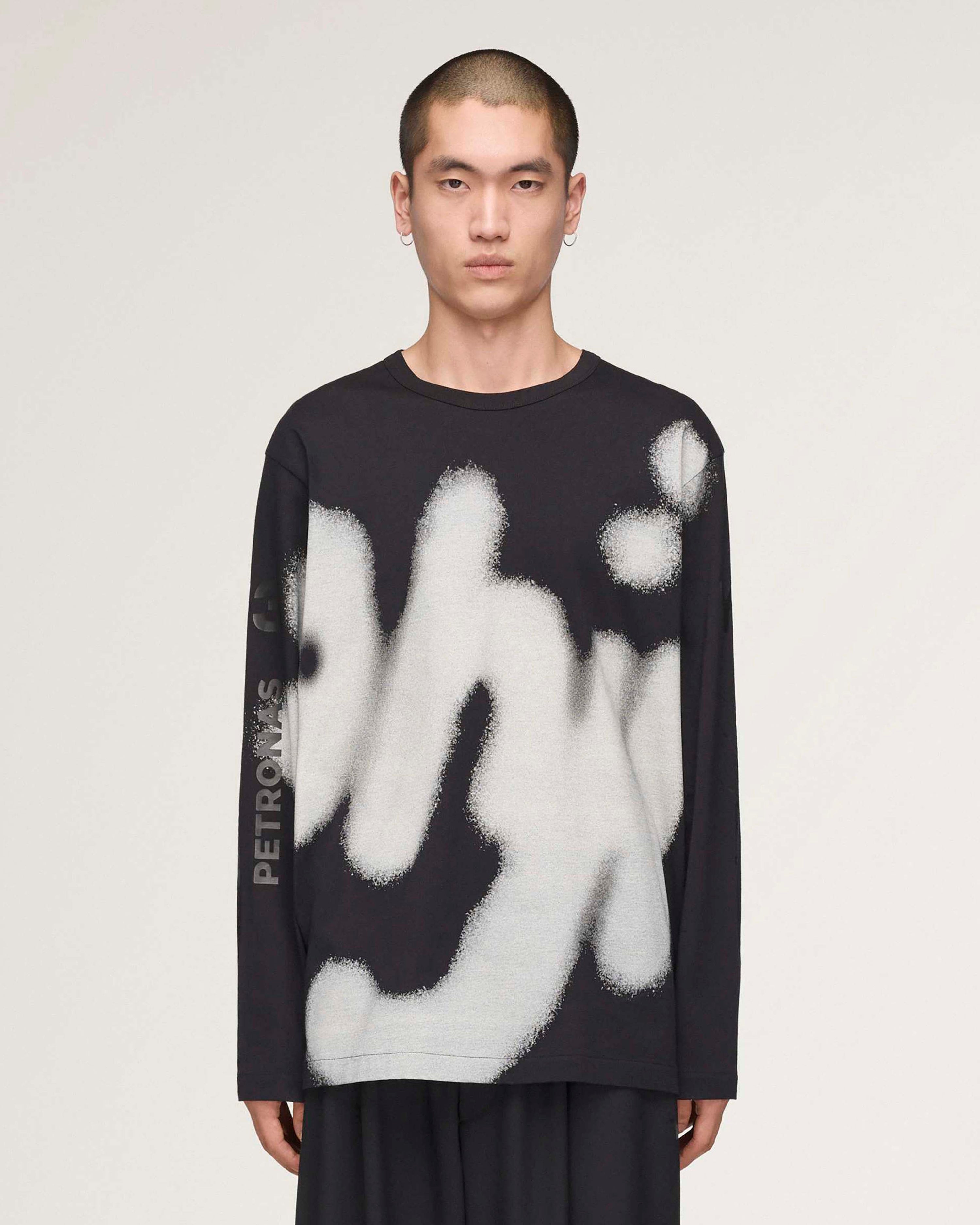 Y-3 Yohji Long-Sleeve T-shirt Black — alternate product angle showing Mercedes-AMG PETRONAS F1 styling and product details | Dash Racegear