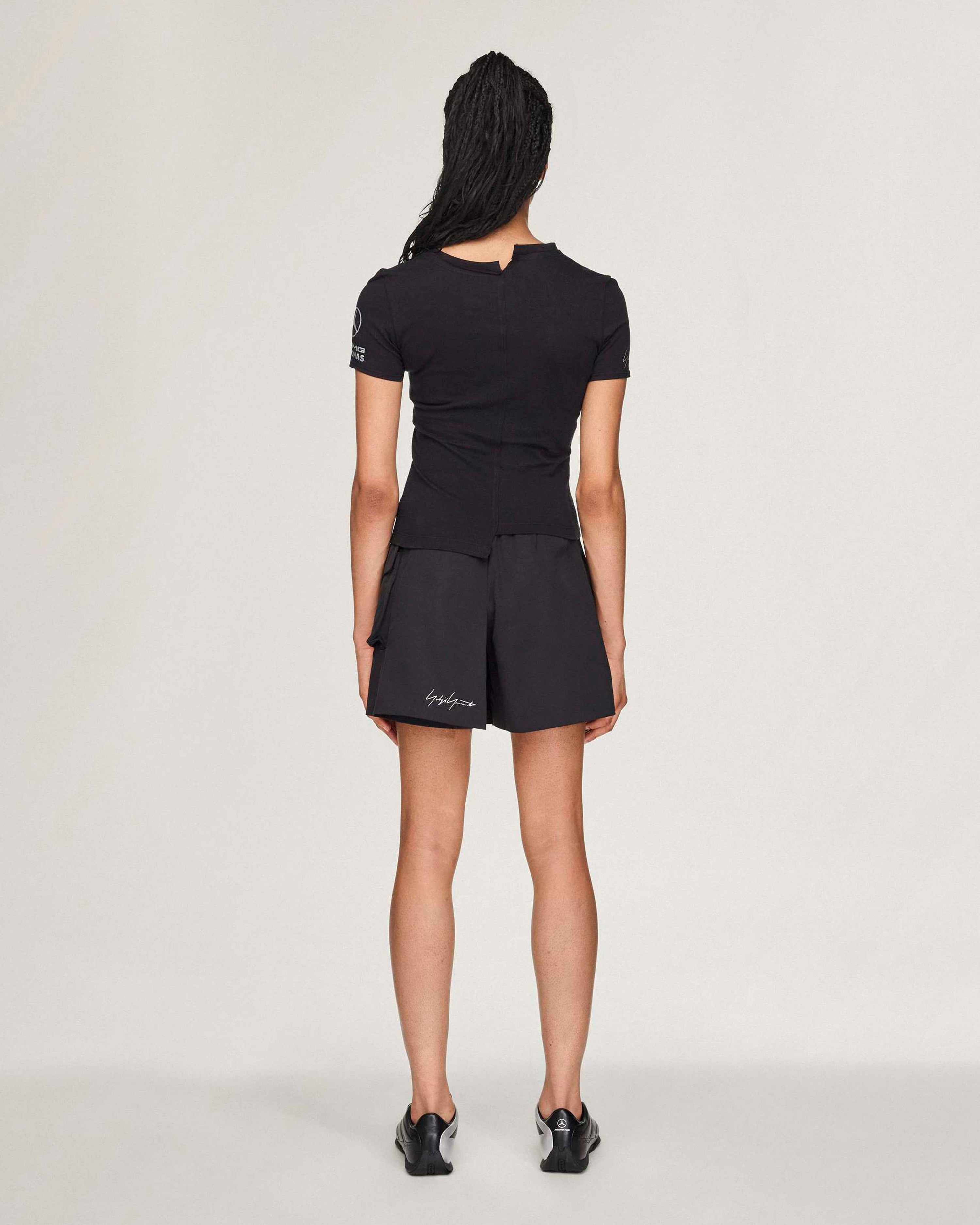 Womens Y-3 Skort Black — alternate product angle showing Mercedes-AMG PETRONAS F1 styling and product details | Dash Racegear