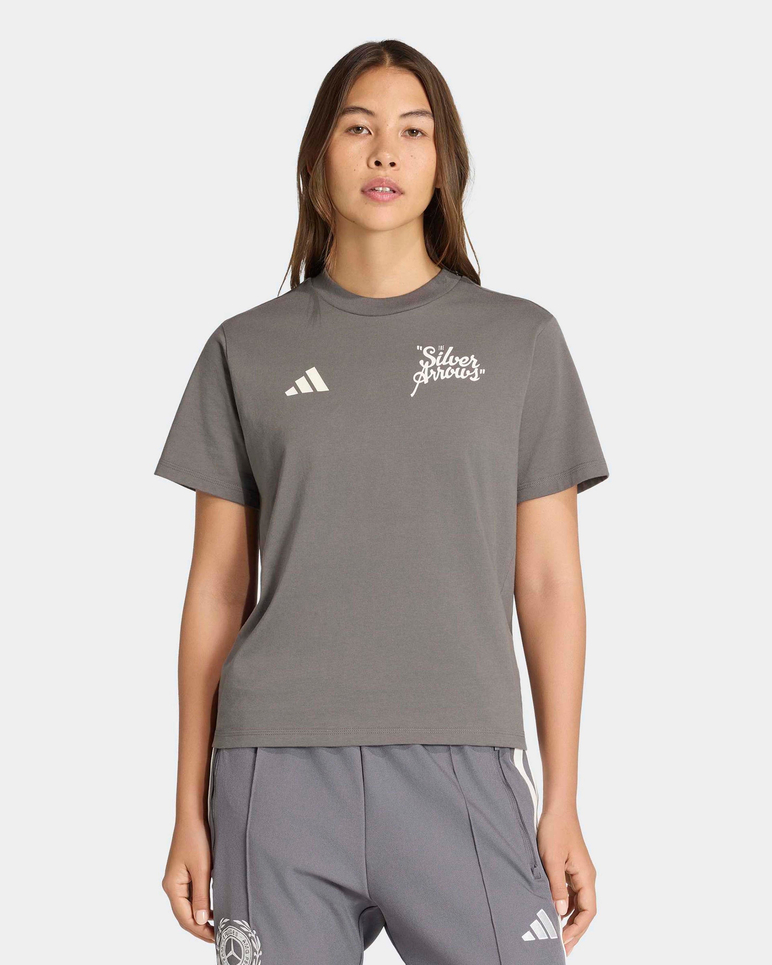 Womens Silver Arrows Heritage T-shirt Grey — primary product view showing Mercedes-AMG PETRONAS F1 styling and product details | Dash Racegear