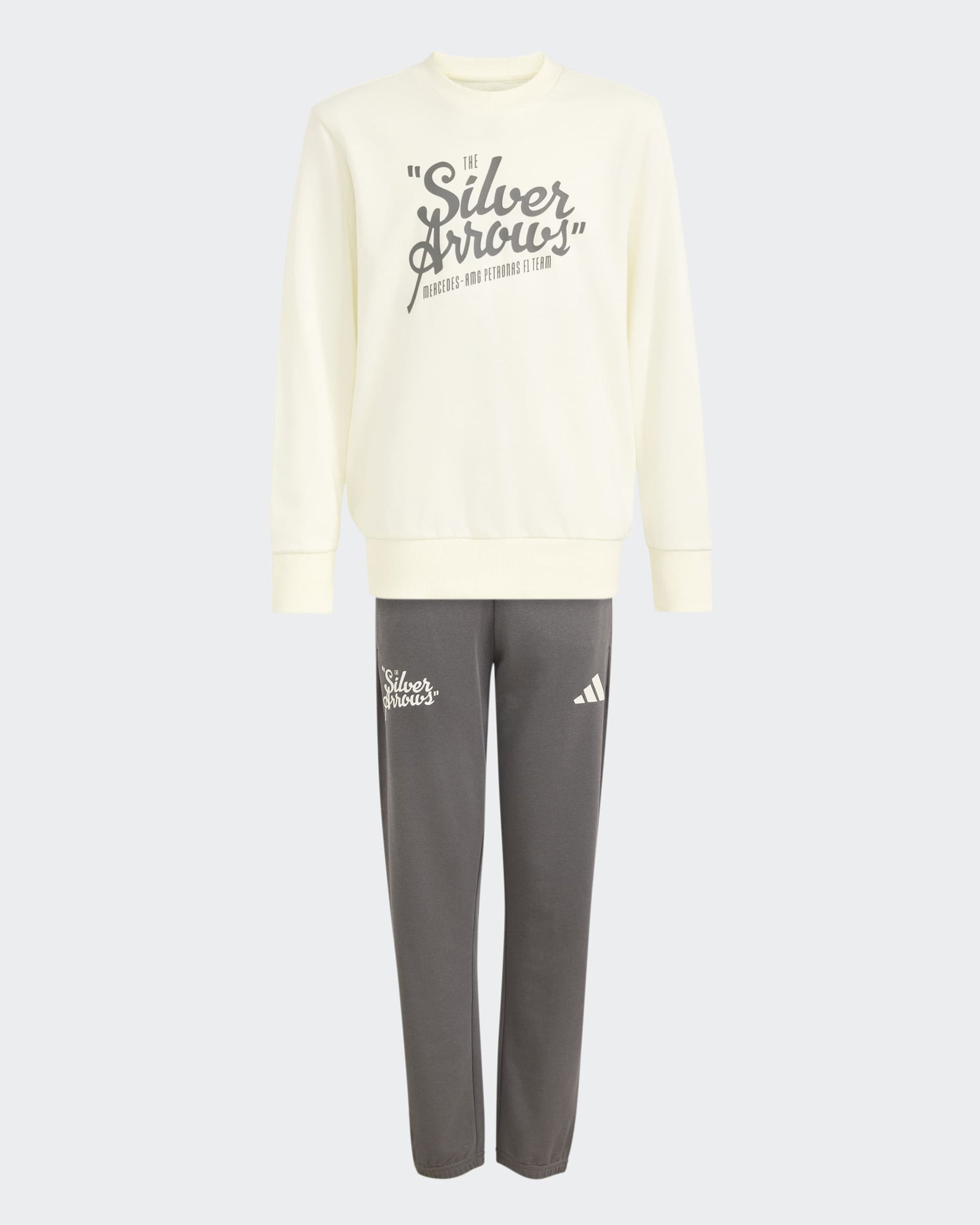 Kids Silver Arrows Heritage Tracksuit Off White — primary product view showing Mercedes-AMG PETRONAS F1 styling and product details | Dash Racegear