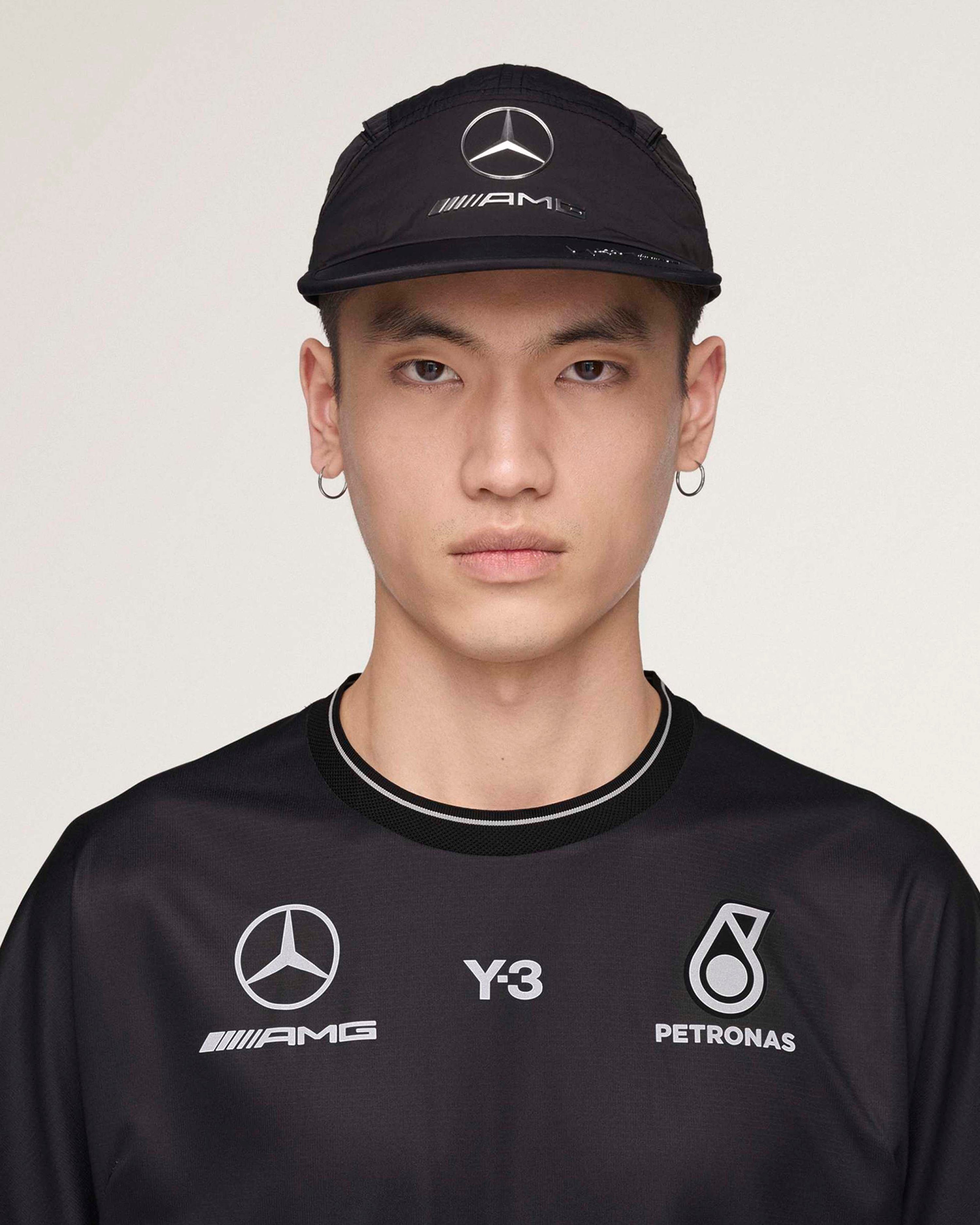 Y-3 Run Cap Black — alternate product angle showing Mercedes-AMG PETRONAS F1 styling and product details | Dash Racegear