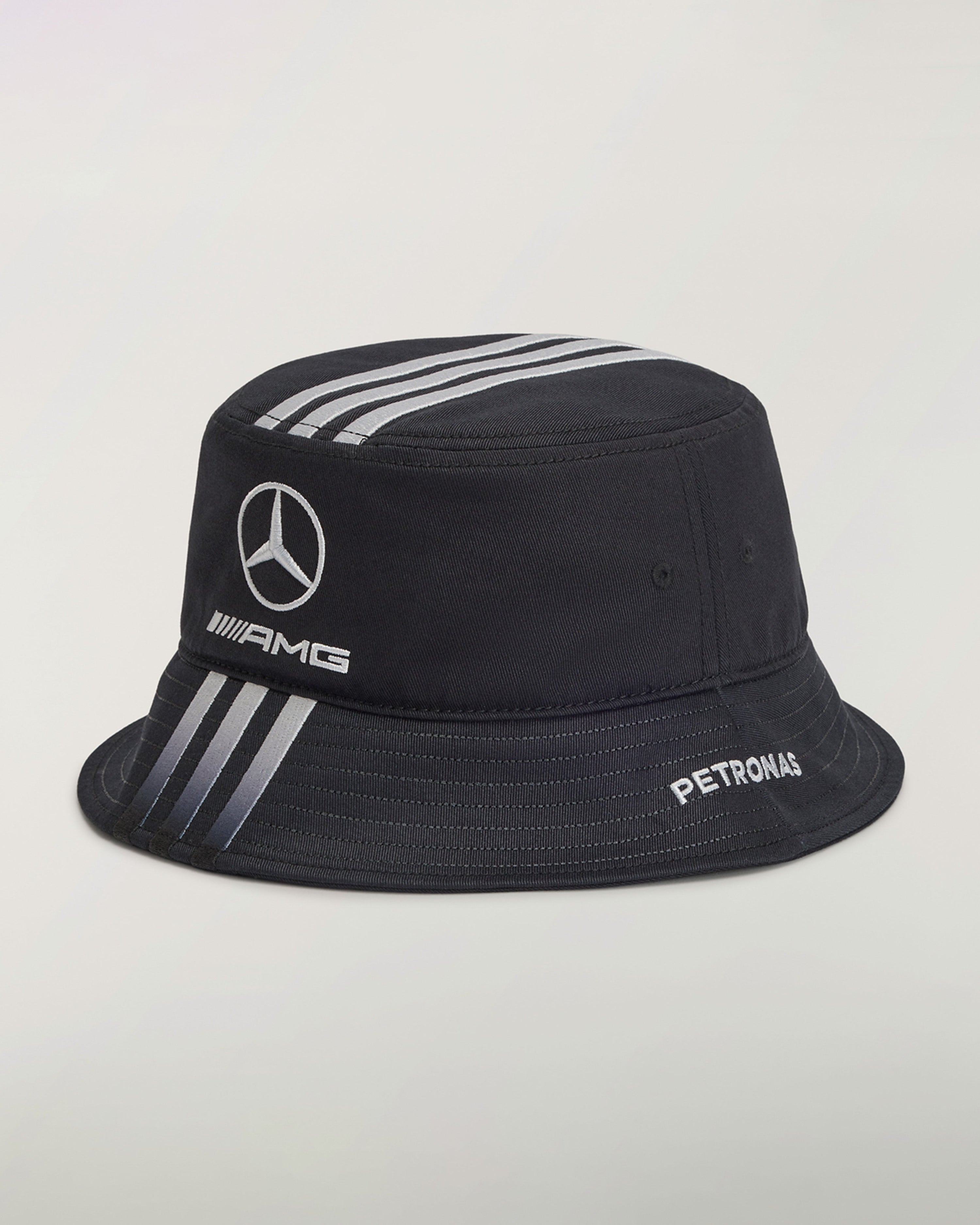 Y-3 Bucket Hat Black — primary product view showing Mercedes-AMG PETRONAS F1 styling and product details | Dash Racegear