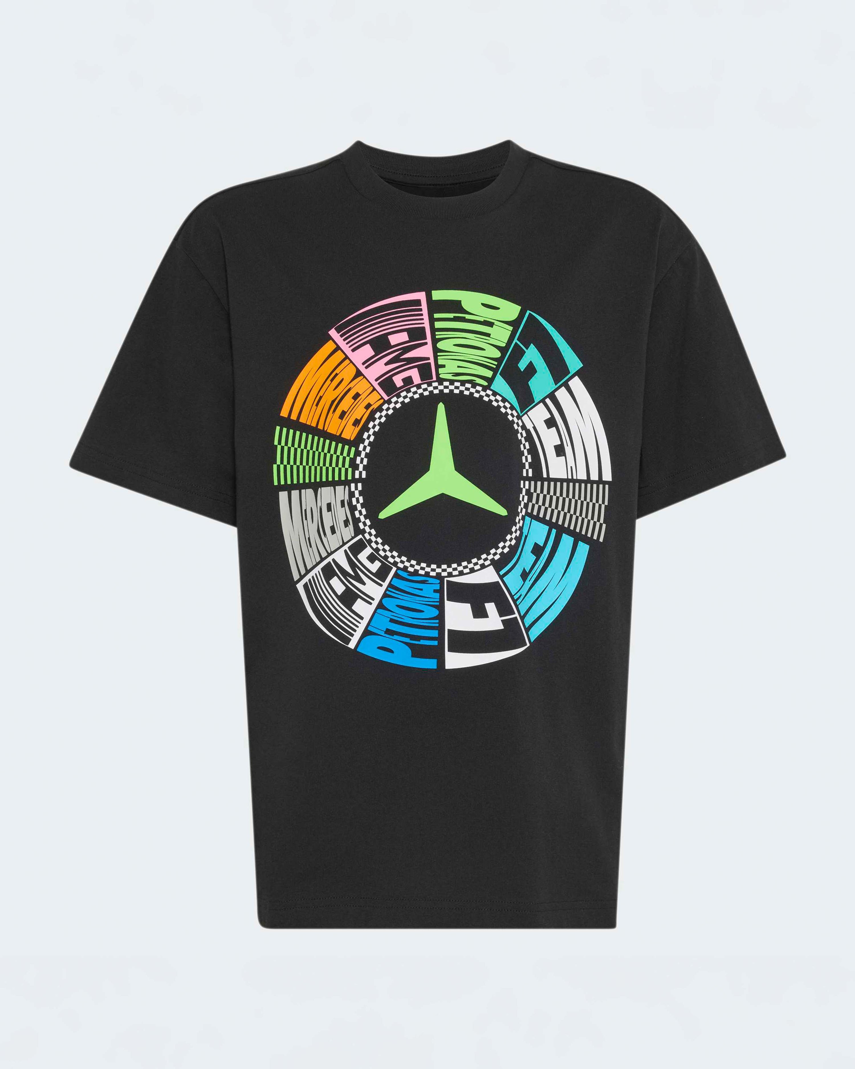 Kids Lights On T-shirt Black — primary product view showing Mercedes-AMG PETRONAS F1 styling and product details | Dash Racegear