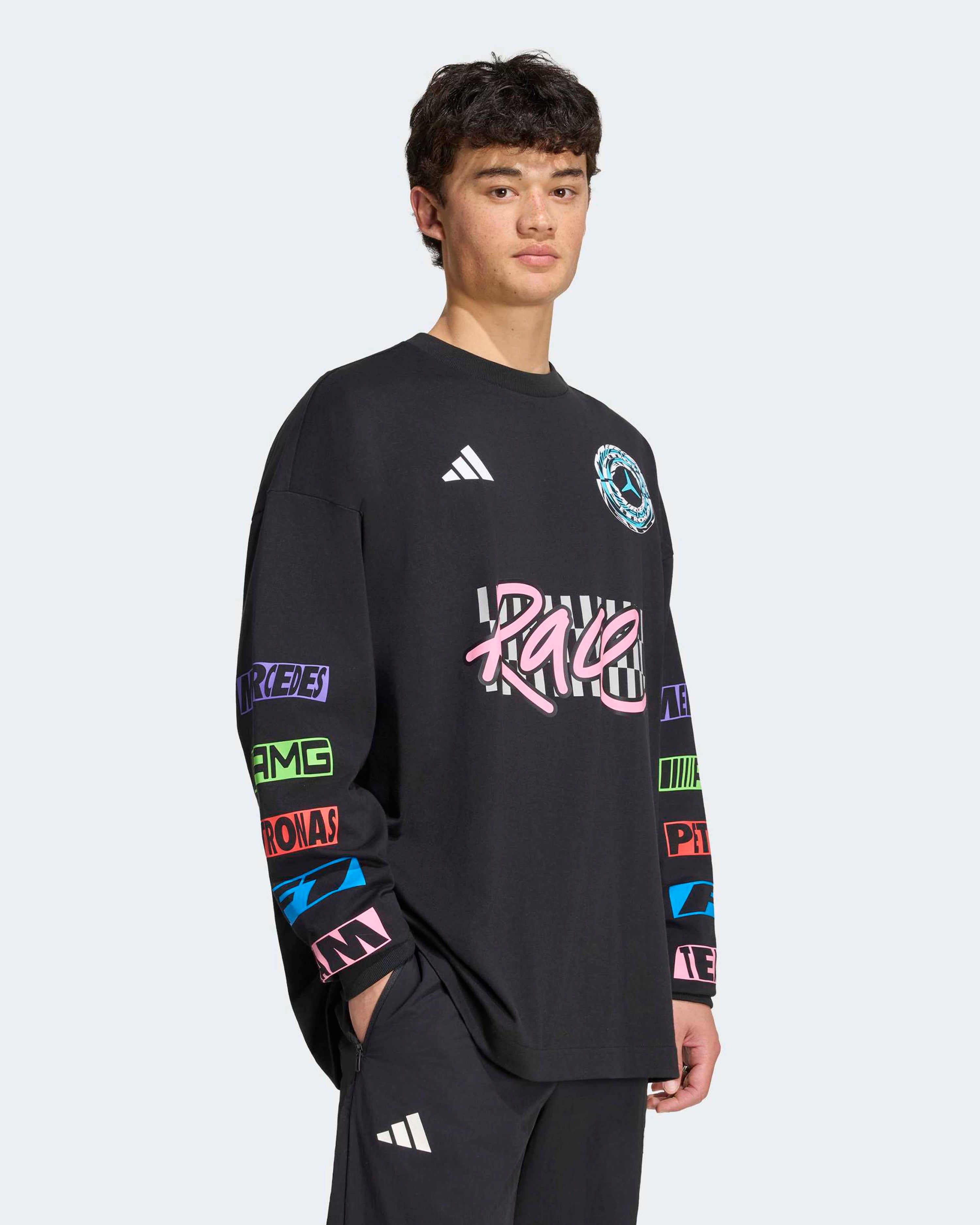 Unisex Lights On Longsleeve T-shirt Black — alternate product angle showing Mercedes-AMG PETRONAS F1 styling and product details | Dash Racegear