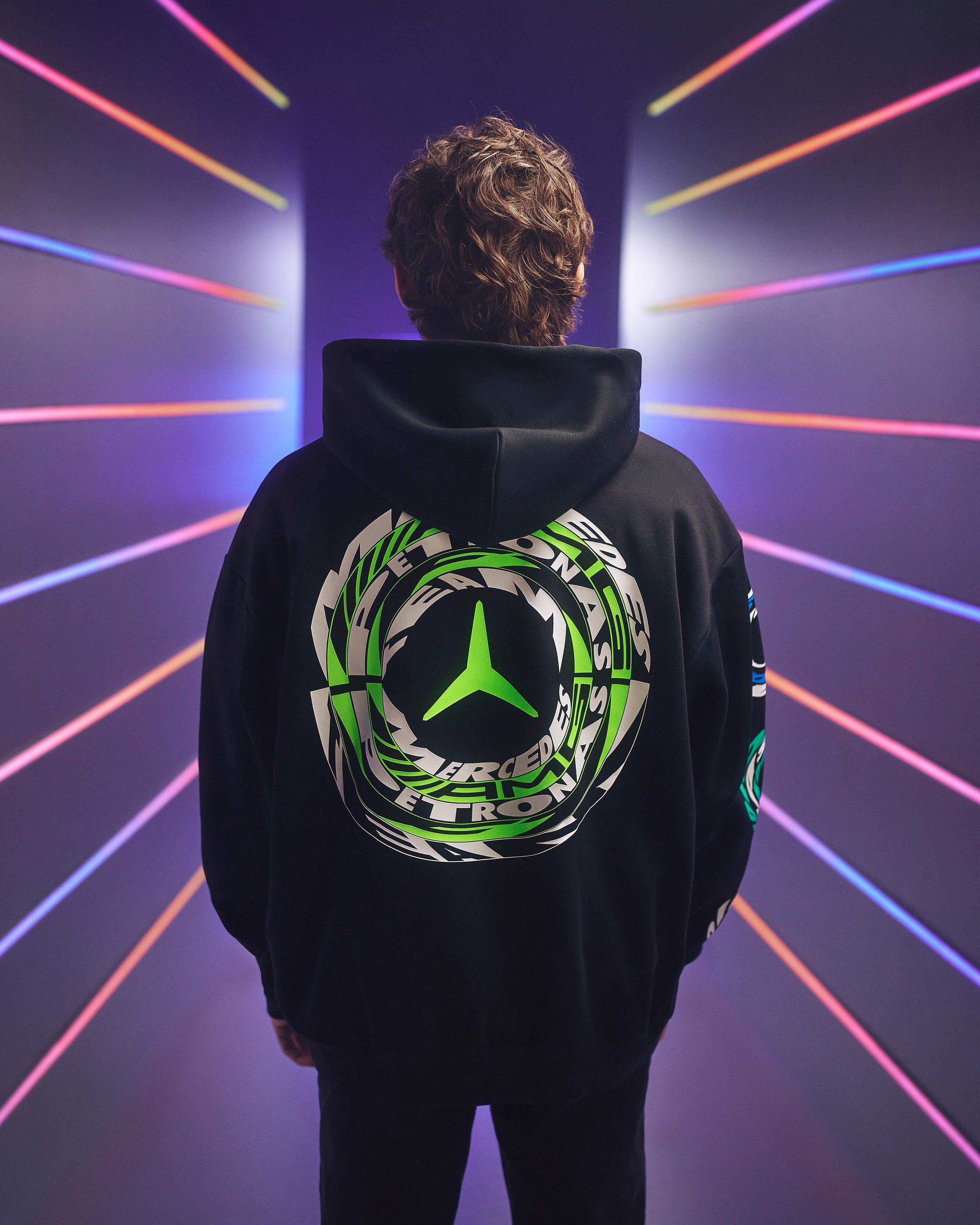 Unisex Lights On Hoody Black — alternate product angle showing Mercedes-AMG PETRONAS F1 styling and product details | Dash Racegear