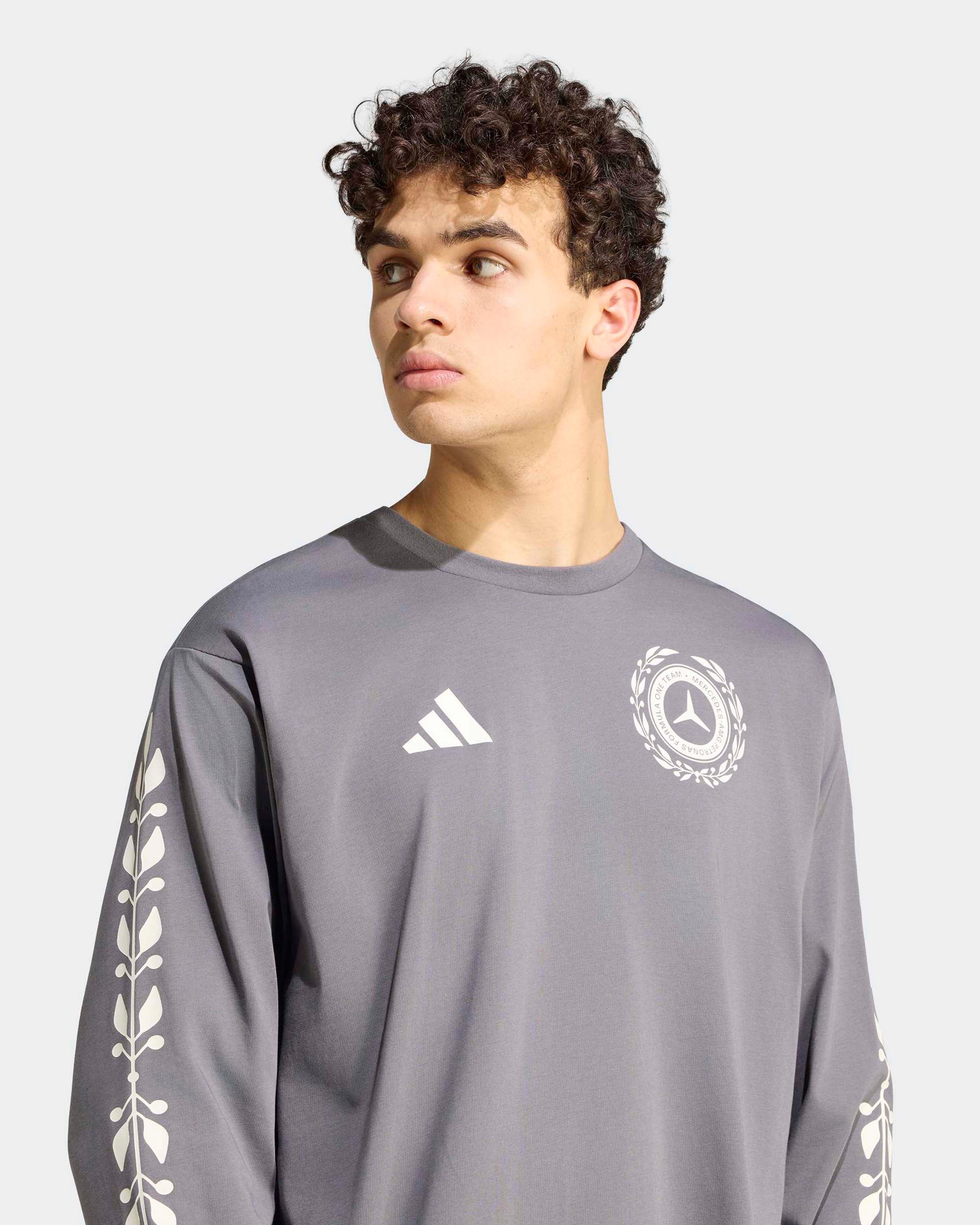 Mens Silver Arrows Longsleeve T-shirt Grey — additional product detail showing Mercedes-AMG PETRONAS F1 styling and product details | Dash Racegear
