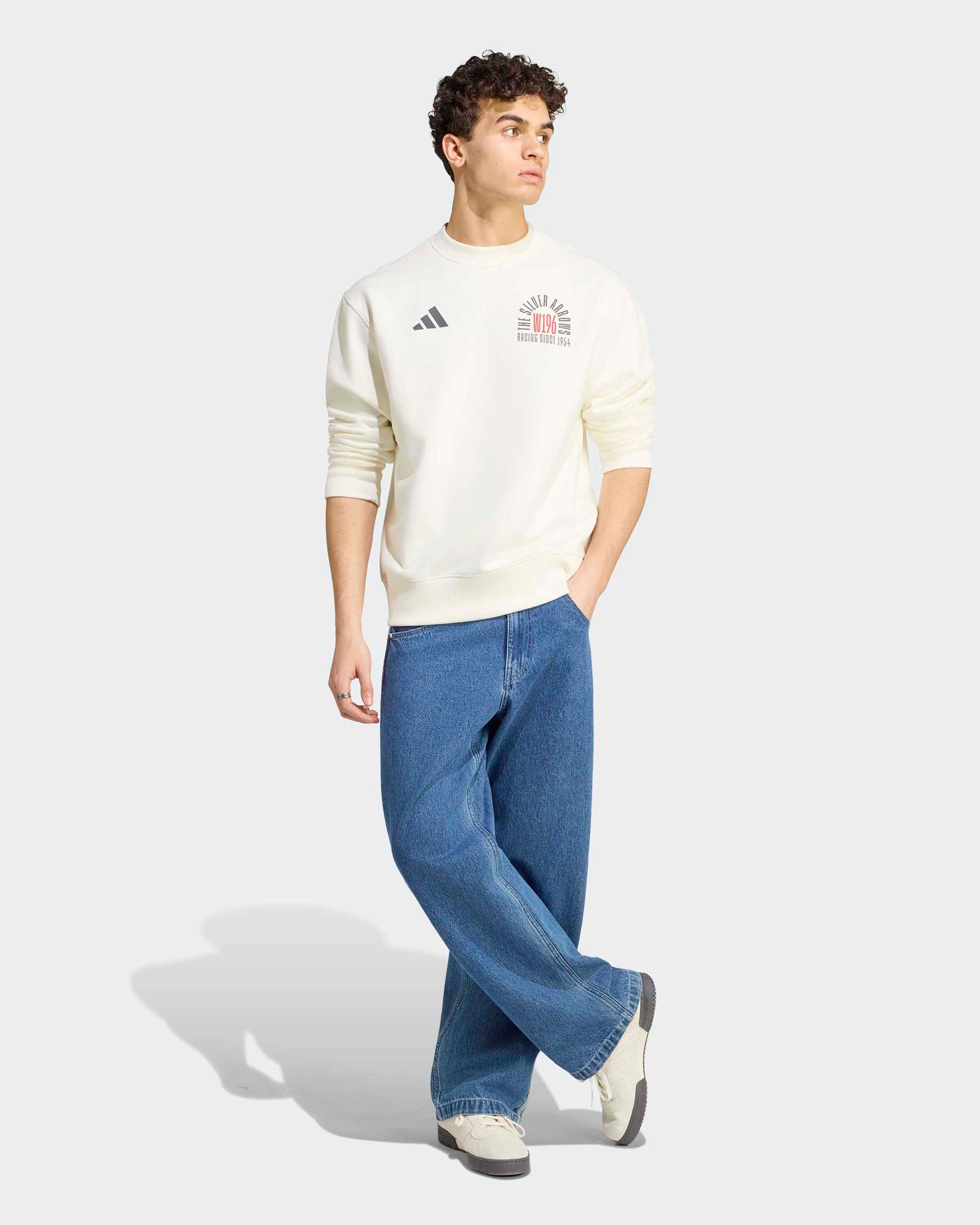 Mens Silver Arrows 1955 Sweat Top Off White — additional product detail showing Mercedes-AMG PETRONAS F1 styling and product details | Dash Racegear