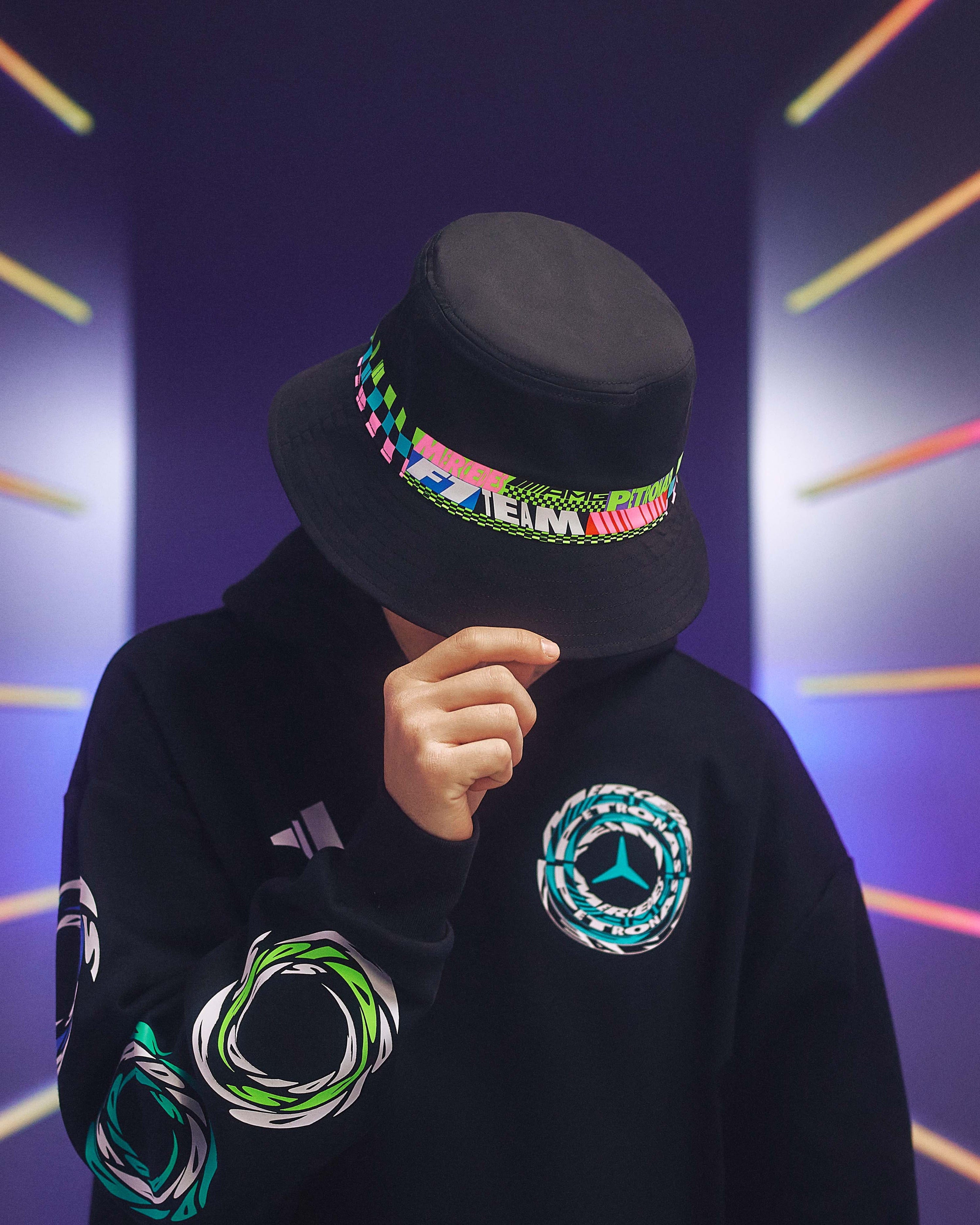 Lights On Bucket Hat Black — alternate product angle showing Mercedes-AMG PETRONAS F1 styling and product details | Dash Racegear