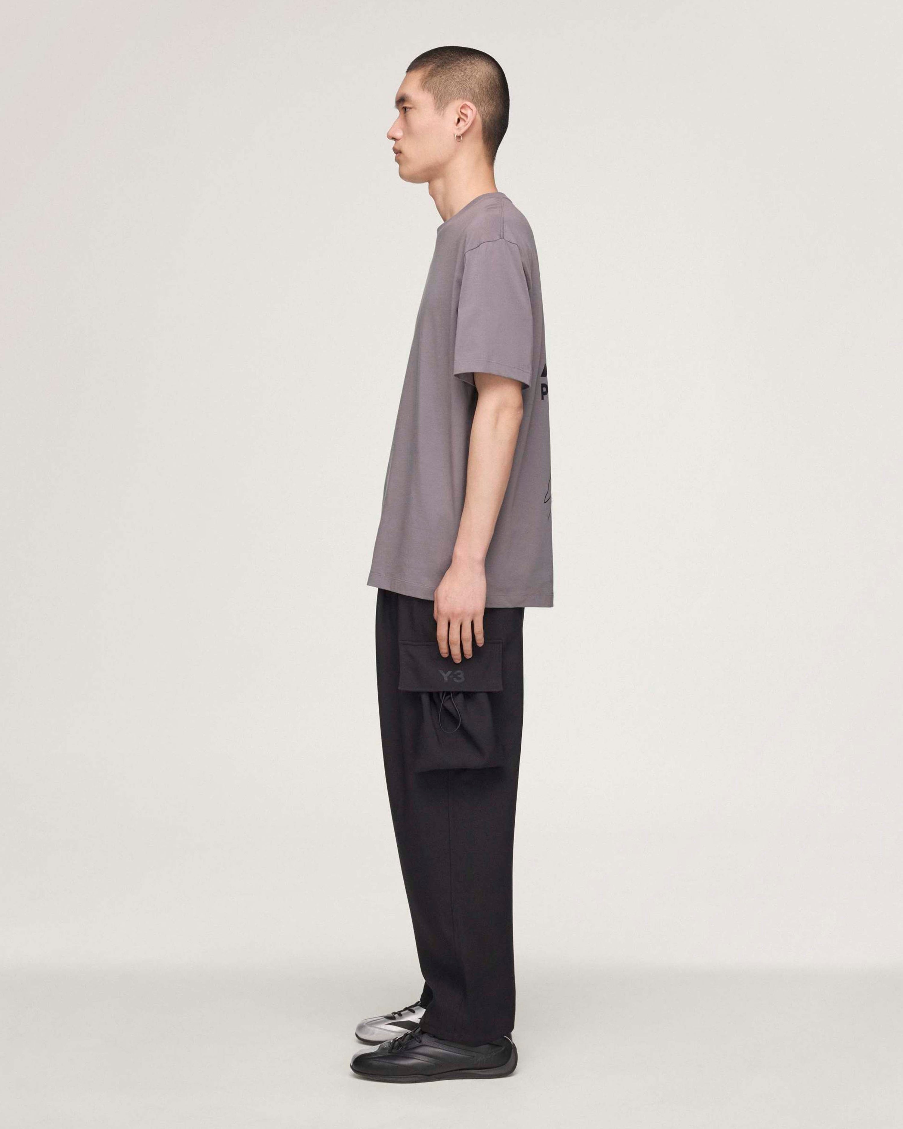 Y-3 Logo Short-Sleeve T-shirt Grey — close-up design detail showing Mercedes-AMG PETRONAS F1 styling and product details | Dash Racegear