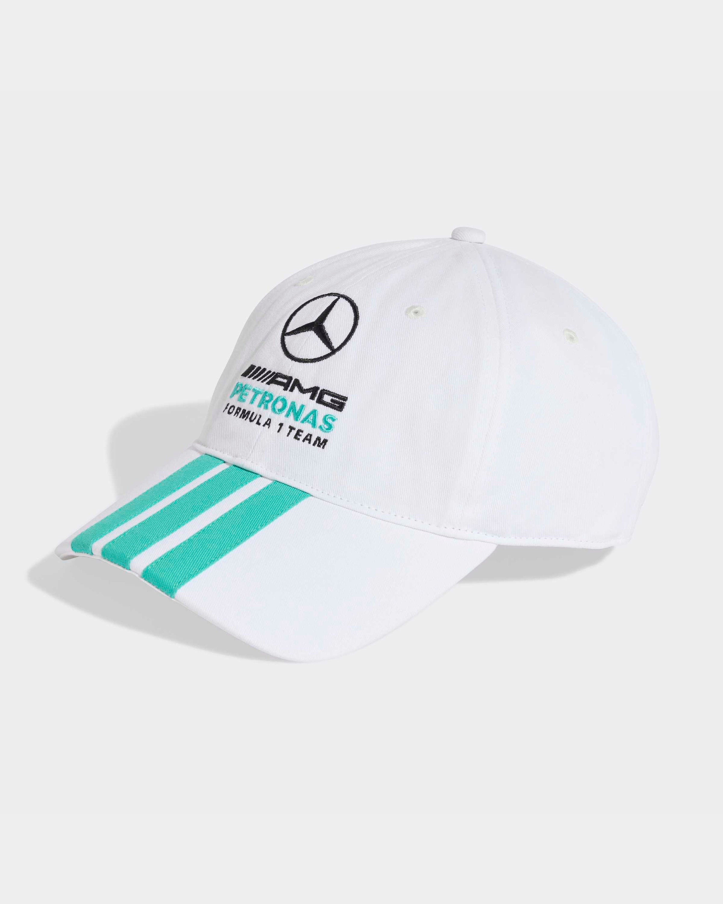 DNA 3 Stripes Cap White — primary product view showing Mercedes-AMG PETRONAS F1 styling and product details | Dash Racegear