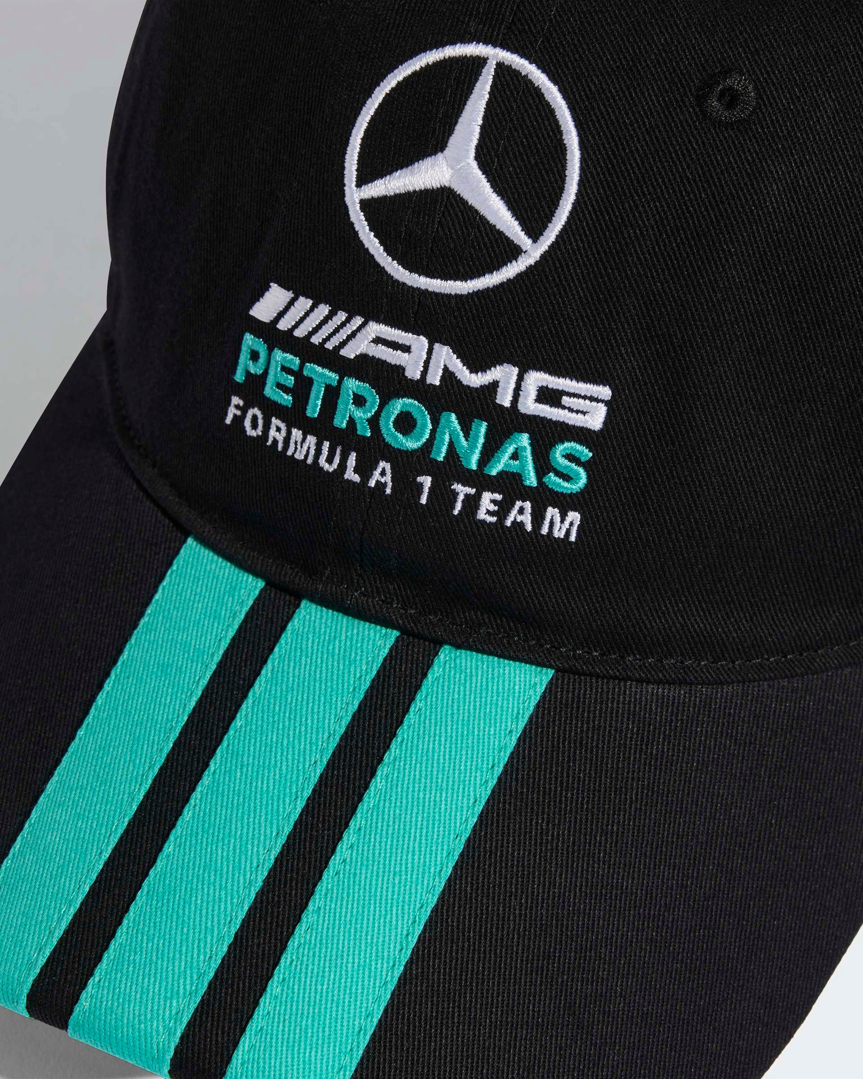 DNA 3 Stripes Cap Black — close-up design detail showing Mercedes-AMG PETRONAS F1 styling and product details | Dash Racegear