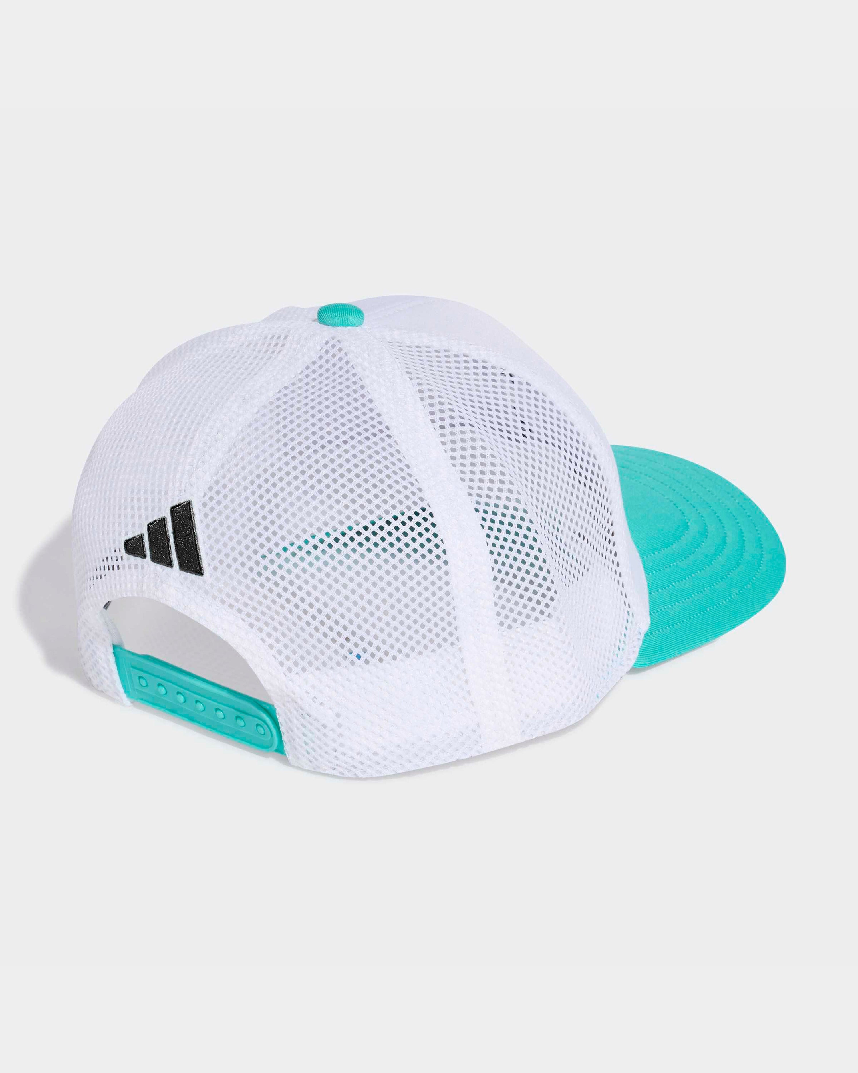 DNA Trucker Cap White — alternate product angle showing Mercedes-AMG PETRONAS F1 styling and product details | Dash Racegear