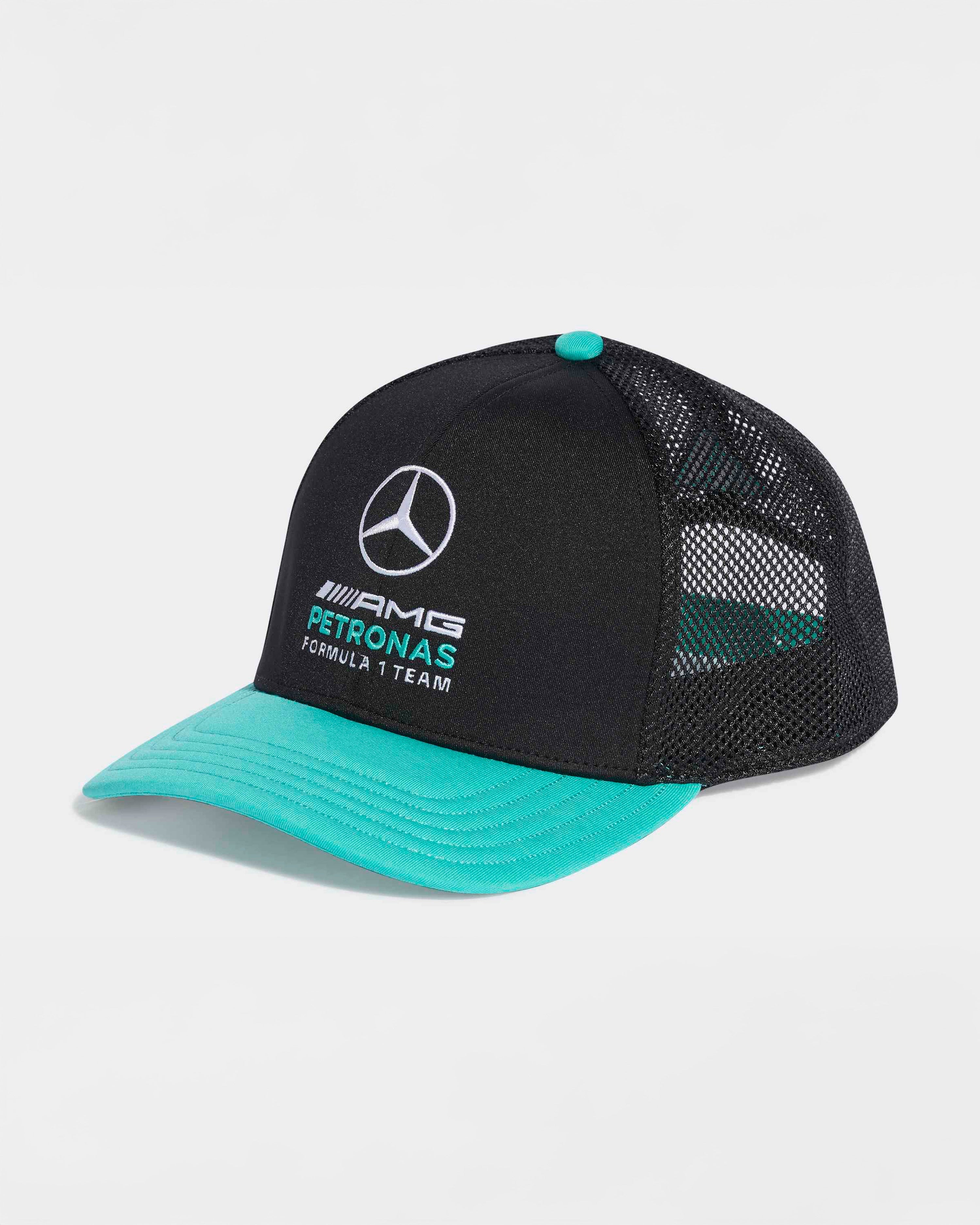 DNA Trucker Cap Black — primary product view showing Mercedes-AMG PETRONAS F1 styling and product details | Dash Racegear