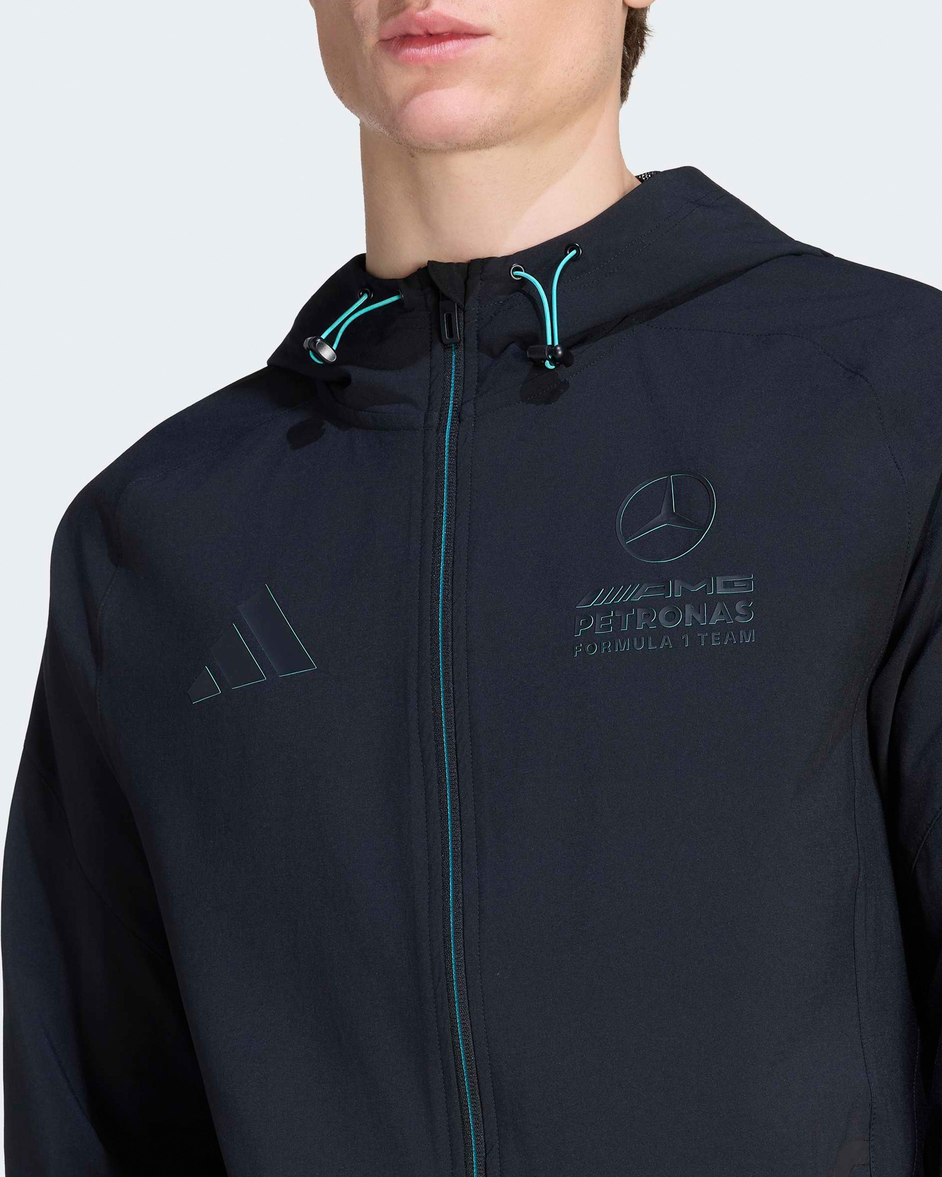 Mens Night Vis Tech Jacket Black — additional product detail showing Mercedes-AMG PETRONAS F1 styling and product details | Dash Racegear