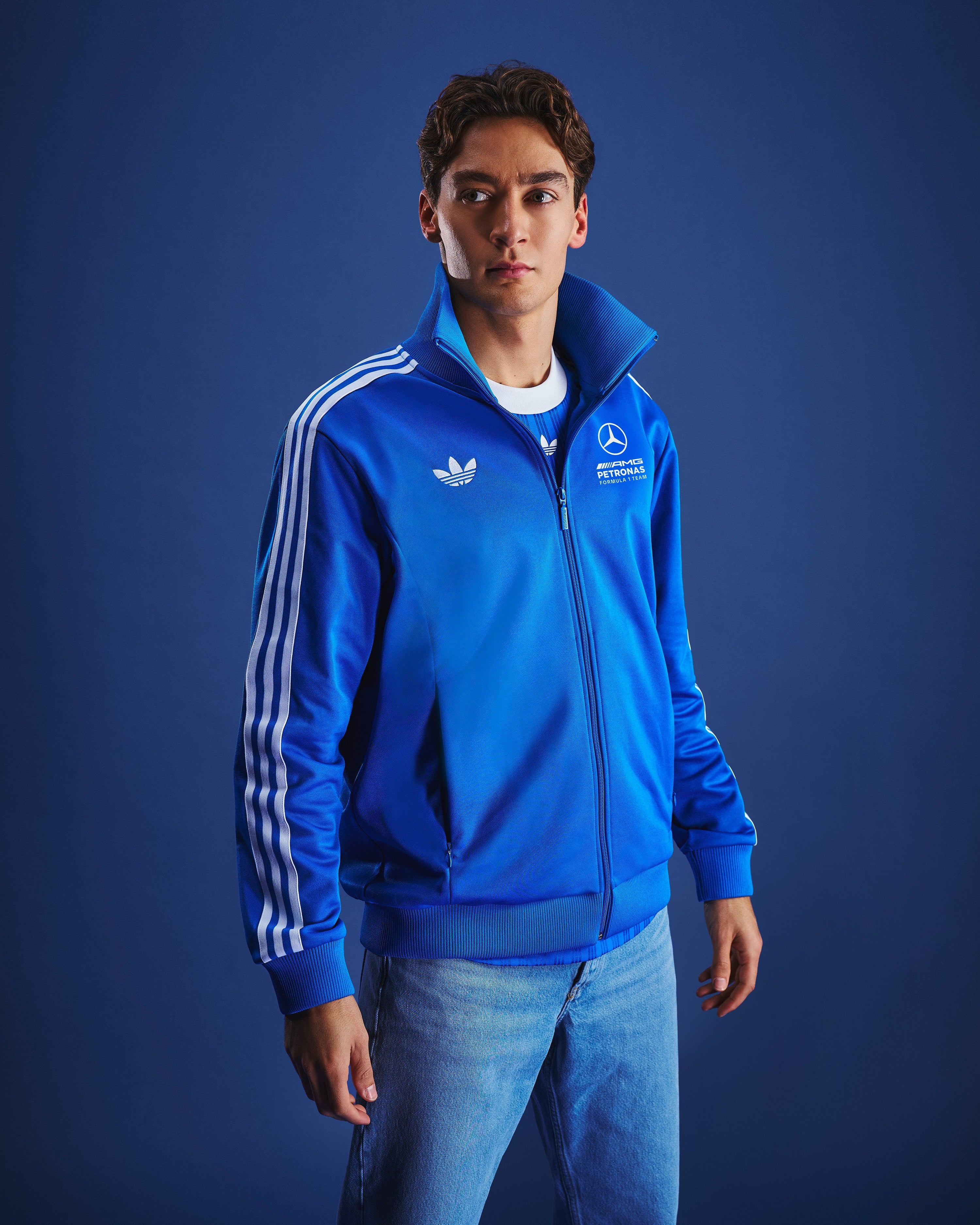 Mens Blue Wonder Track Top Blue — primary product view showing Mercedes-AMG PETRONAS F1 styling and product details | Dash Racegear
