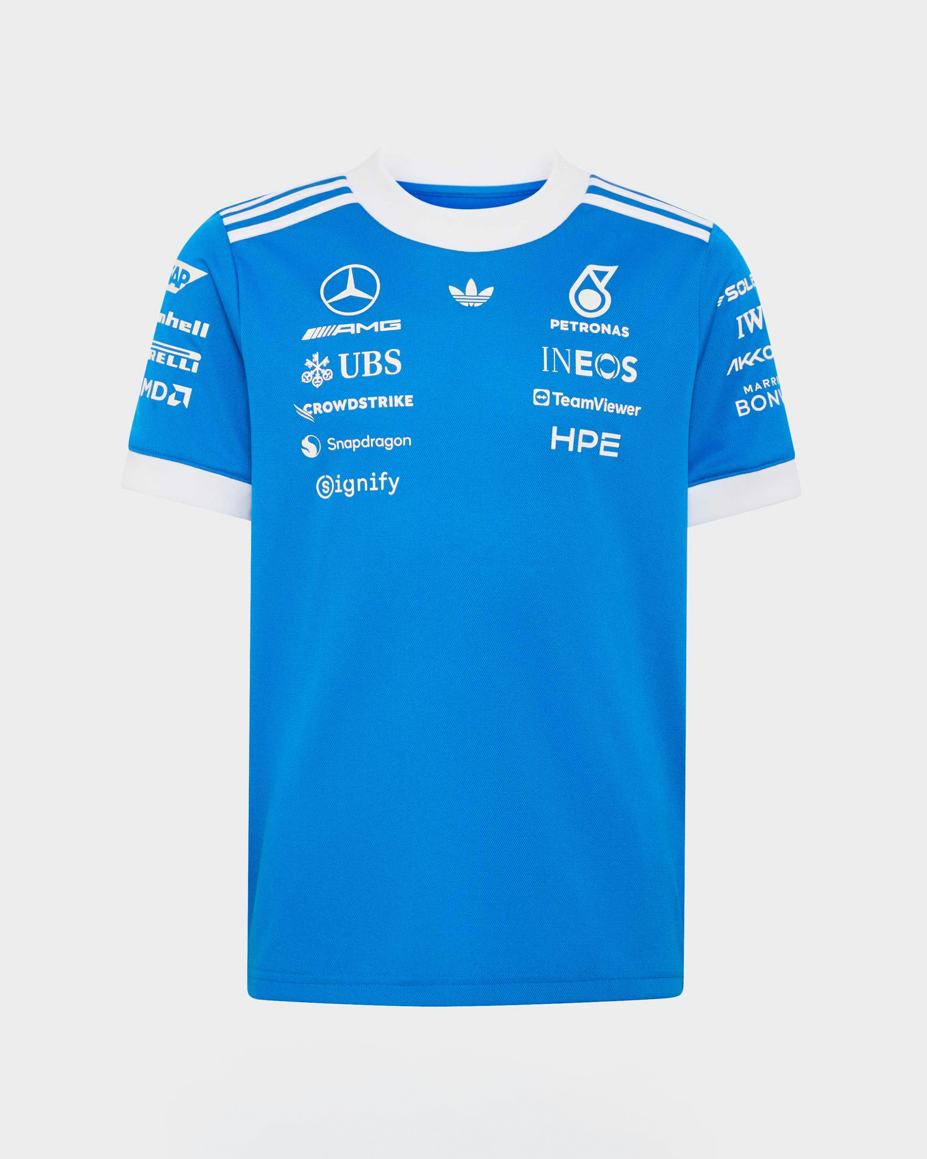 Kids 2026 Blue Wonder Team Driver Tee Blue — primary product view showing Mercedes-AMG PETRONAS F1 styling and product details | Dash Racegear