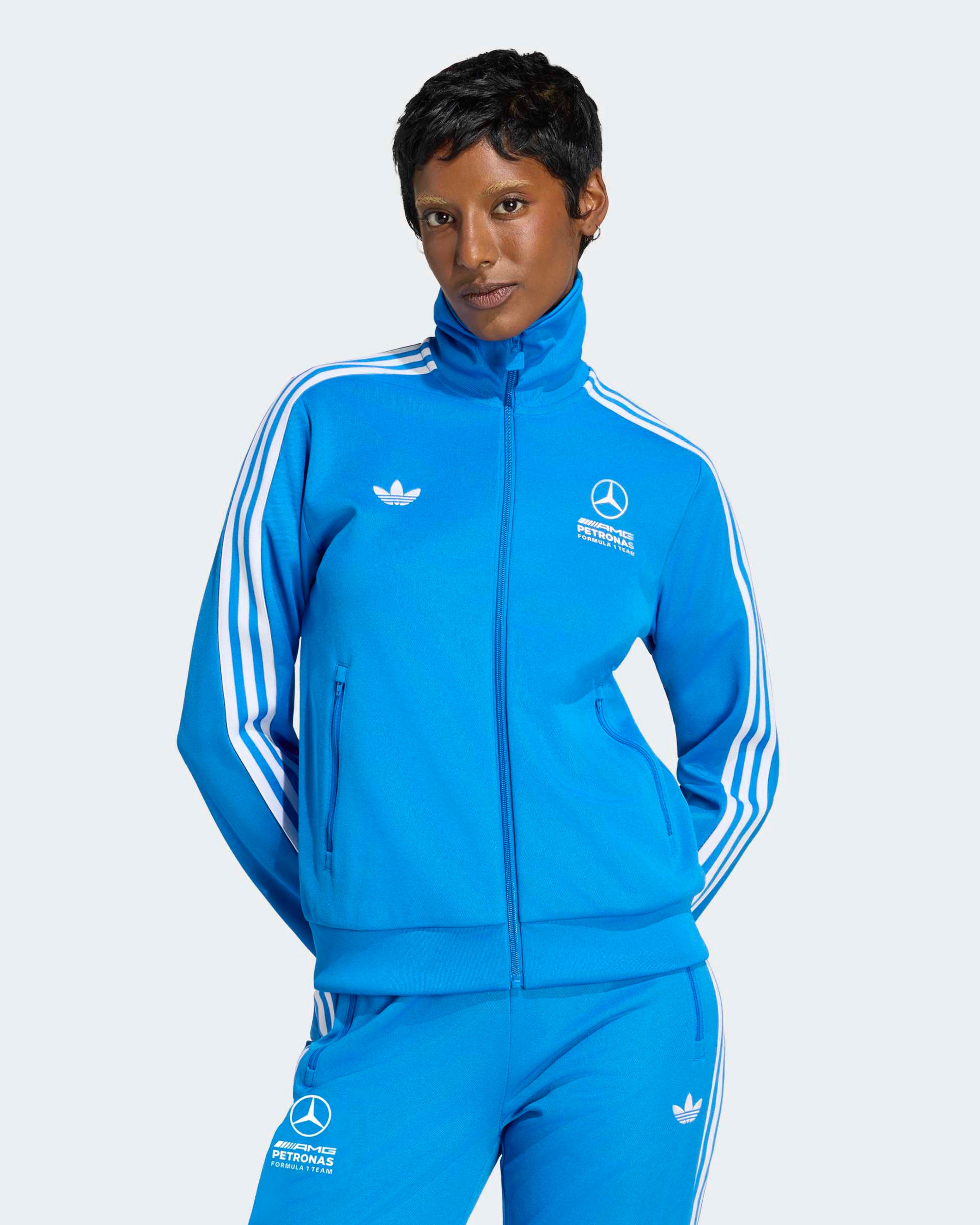 Womens Blue Wonder Track Top Blue — primary product view showing Mercedes-AMG PETRONAS F1 styling and product details | Dash Racegear