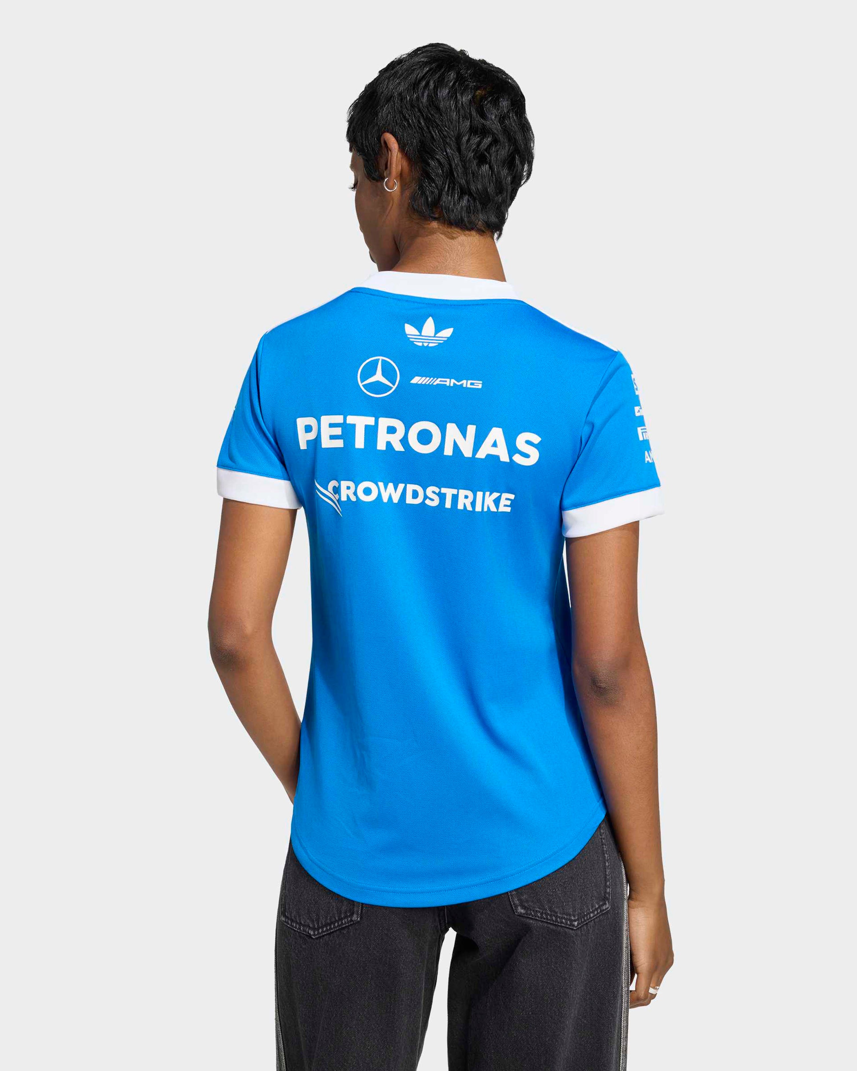 Womens 2026 Blue Wonder Team Driver Tee Blue — alternate product angle showing Mercedes-AMG PETRONAS F1 styling and product details | Dash Racegear