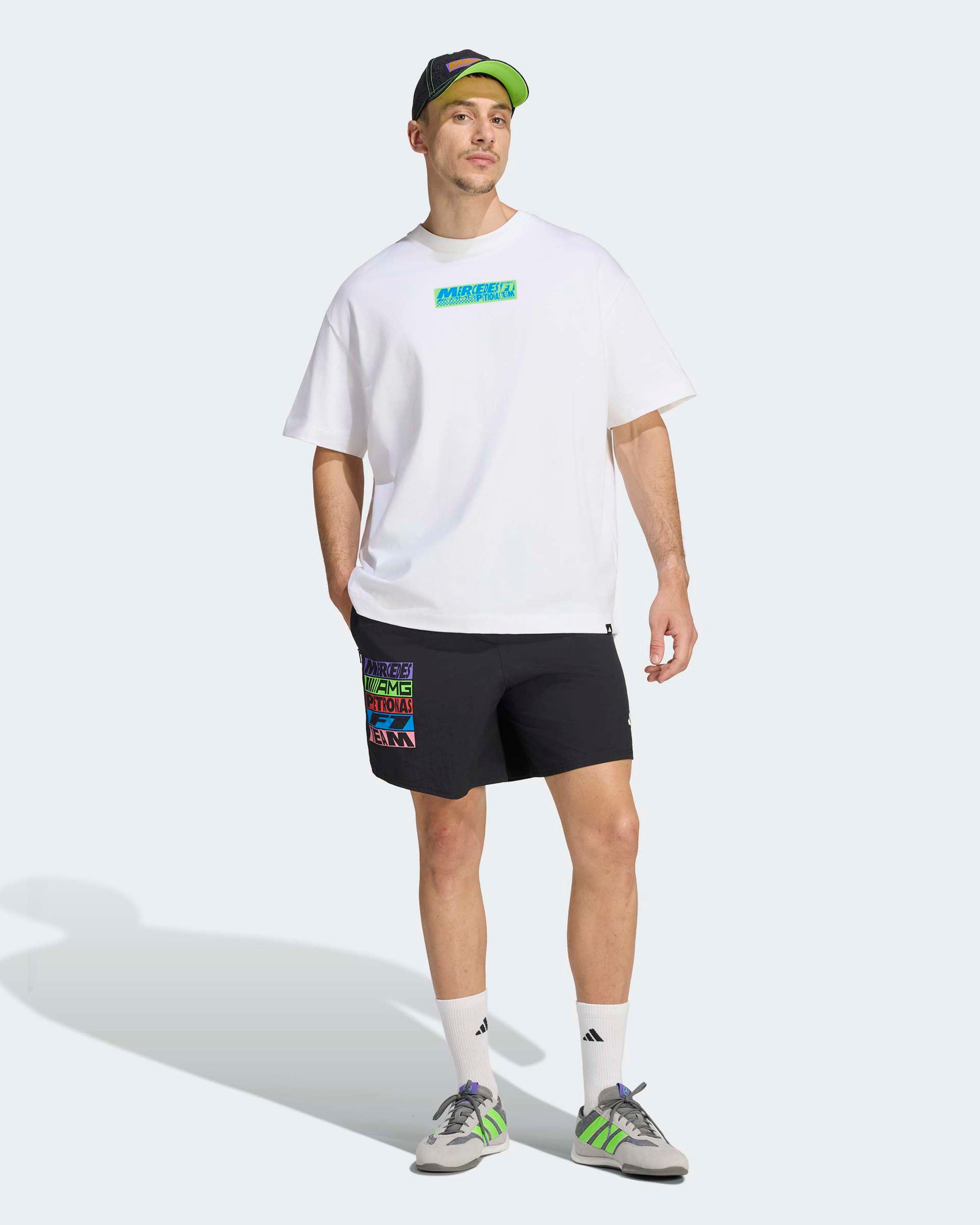 Unisex Lights On Shorts Black — close-up design detail showing Mercedes-AMG PETRONAS F1 styling and product details | Dash Racegear
